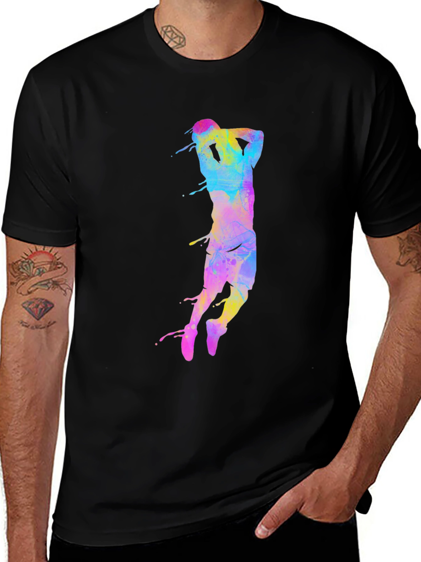 Colorful Basketball Player T-Shirt - Black