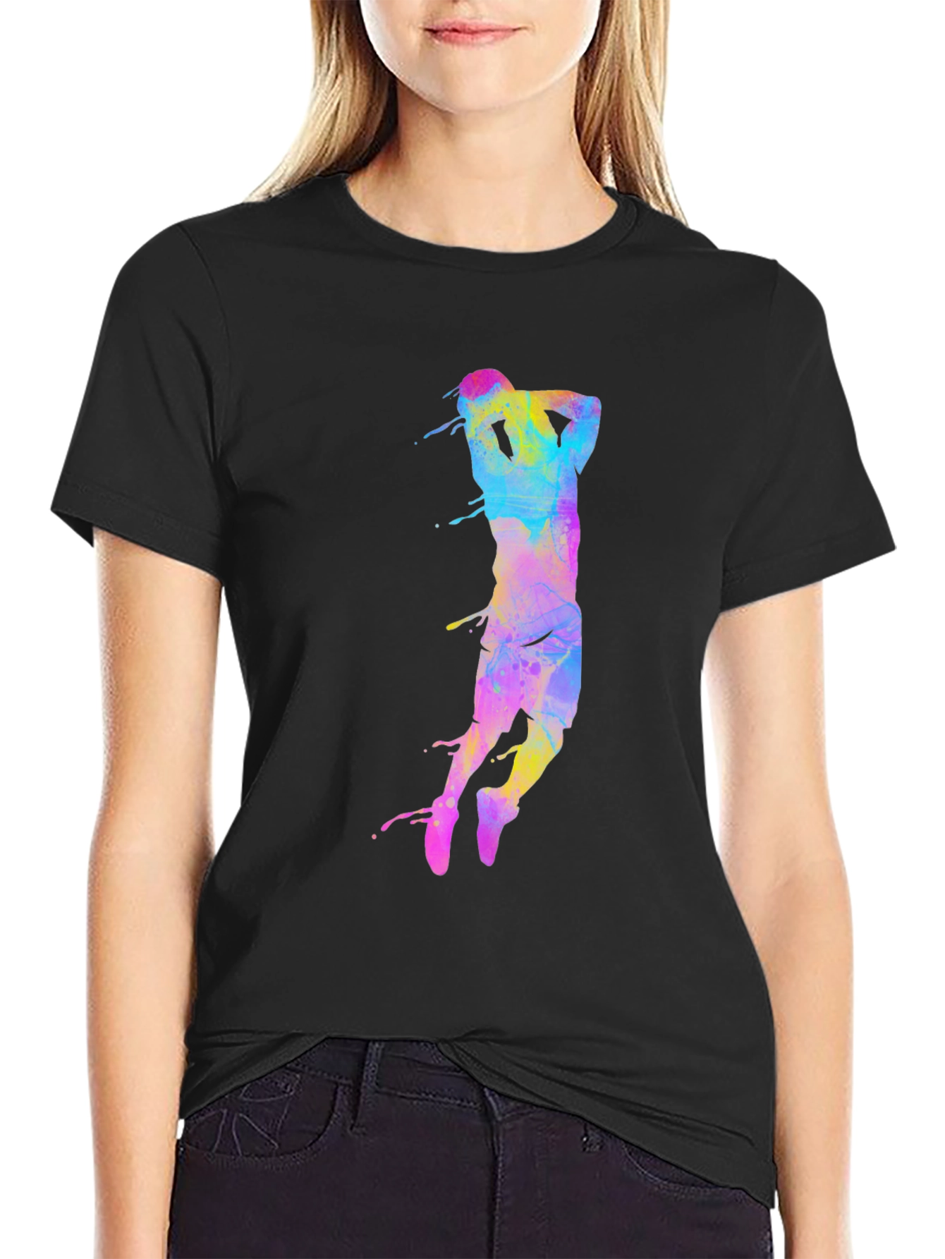 Colorful Basketball Player T-Shirt - Black