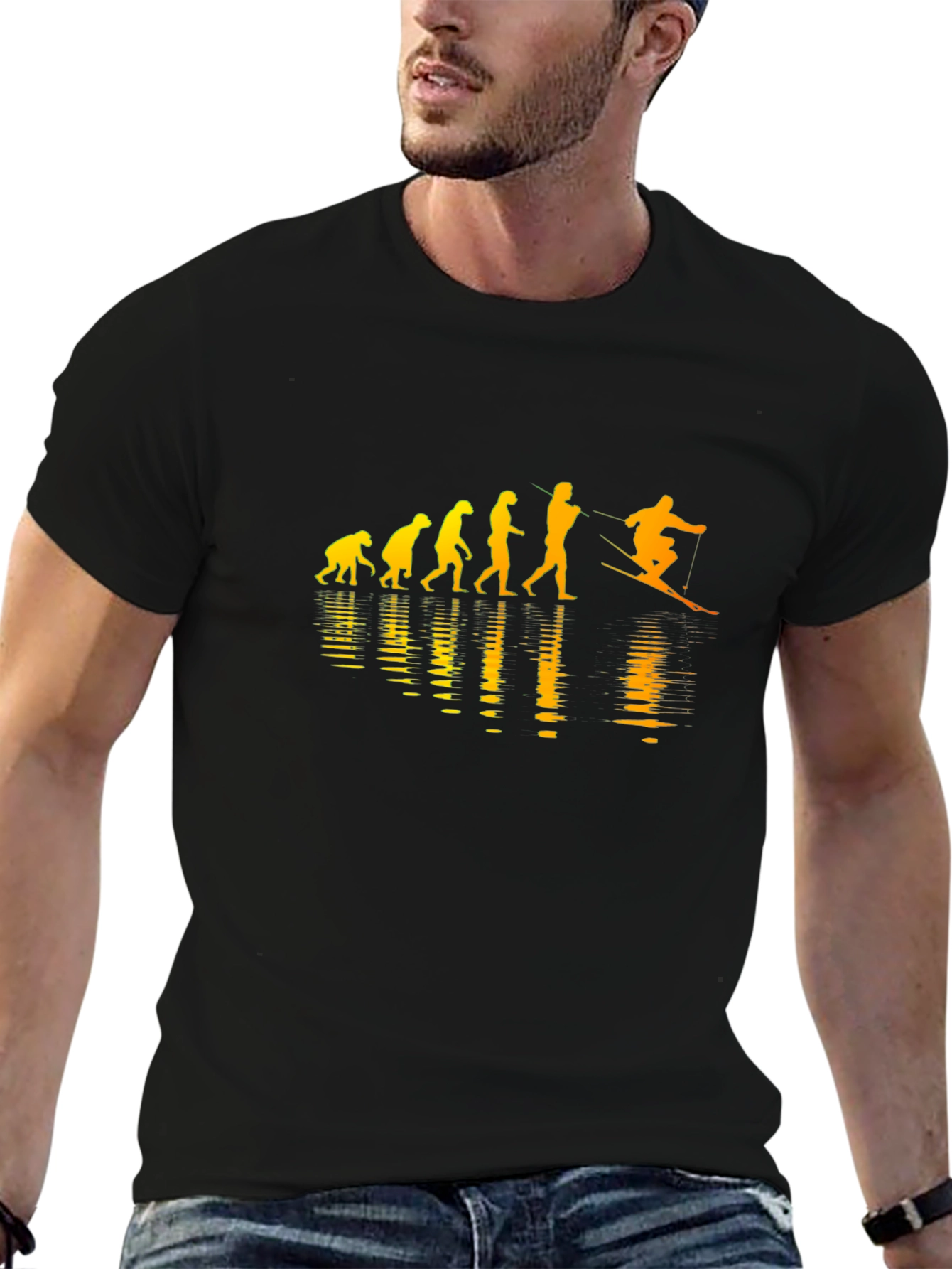 Evolution of Water Skiing Black T-Shirt