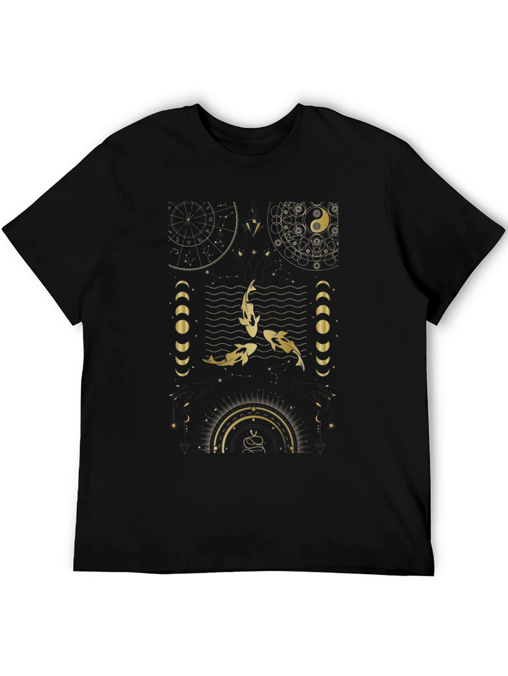 Celestial Koi Fish Graphic Black T-Shirt