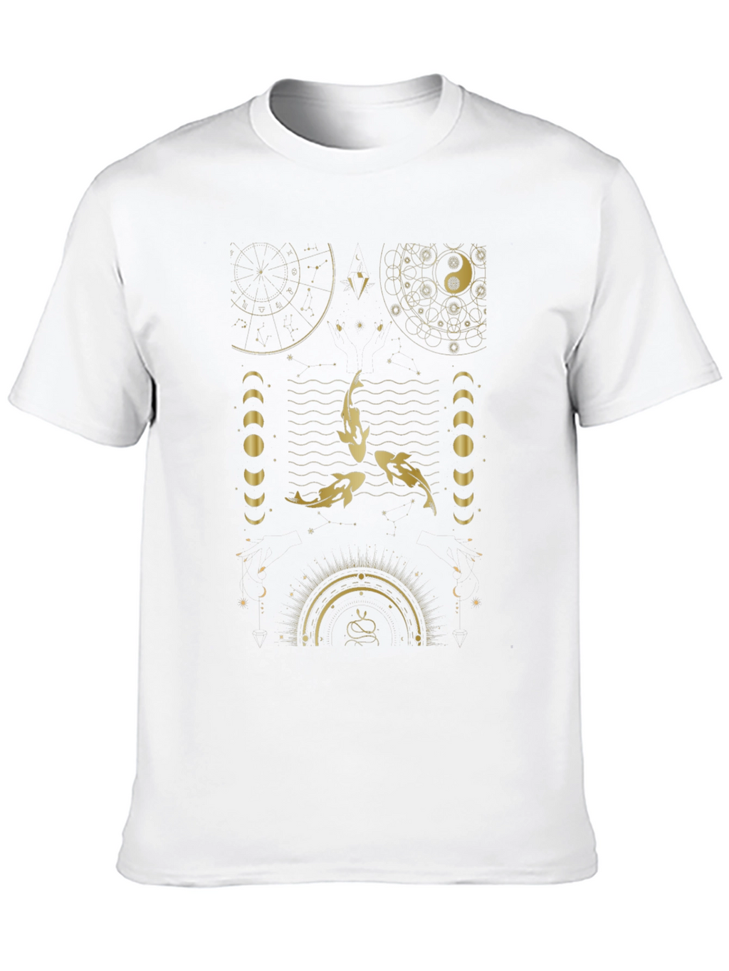 Celestial Koi Fish Graphic Black T-Shirt