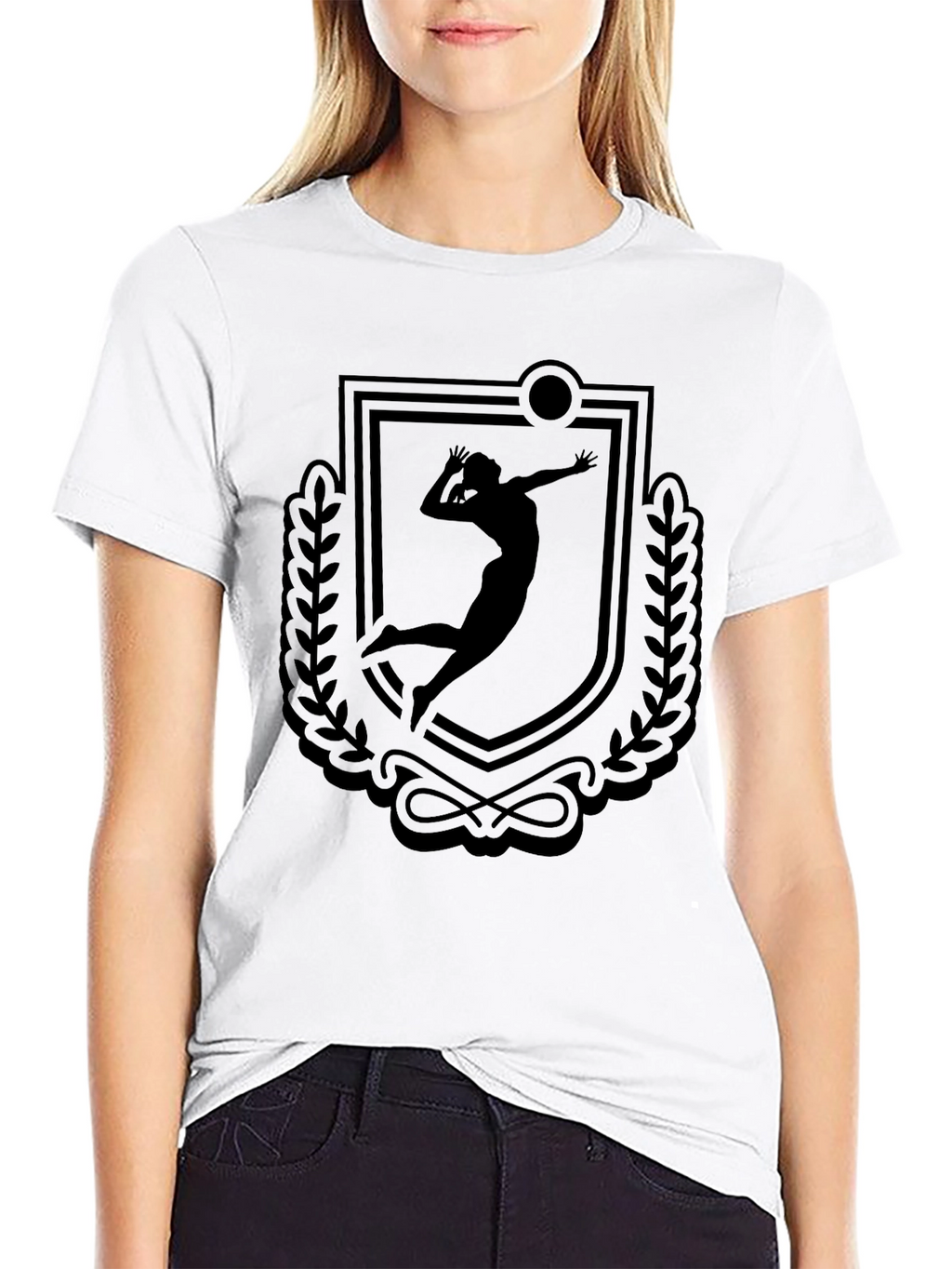 Volleyball Player Crest Graphic Tee - Black