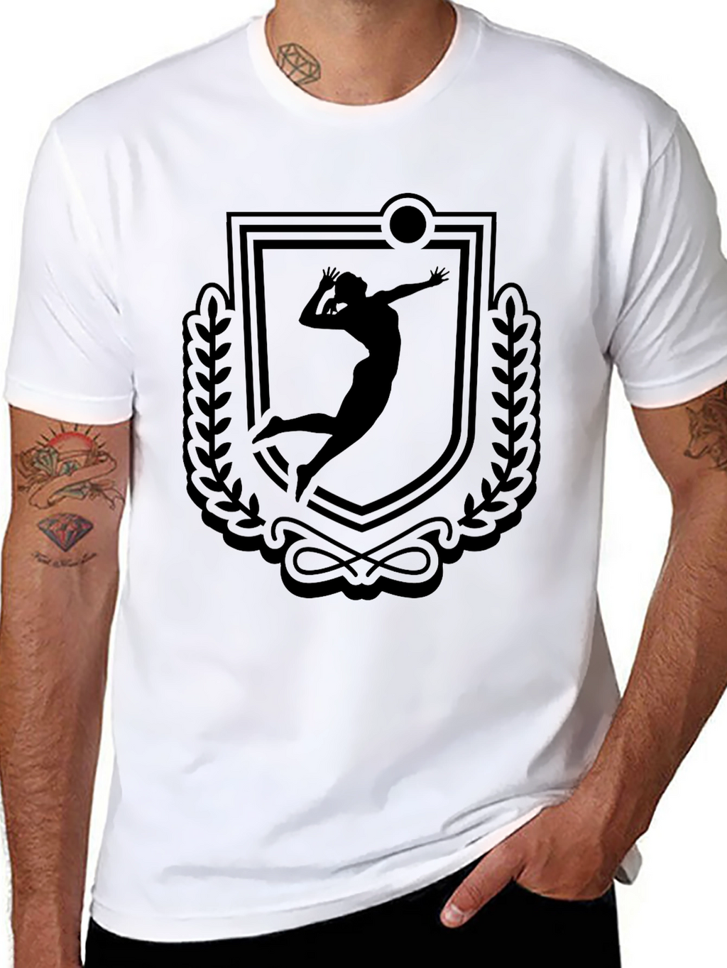 Volleyball Player Crest Graphic Tee - Black