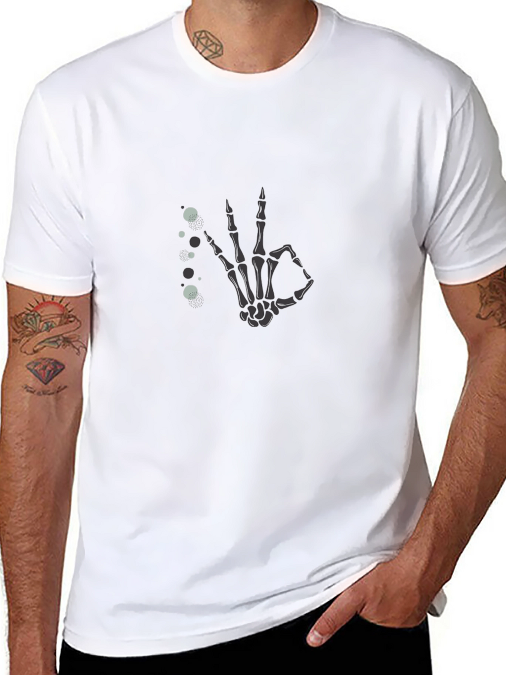 Skeleton Hand OK Gesture Black T-Shirt