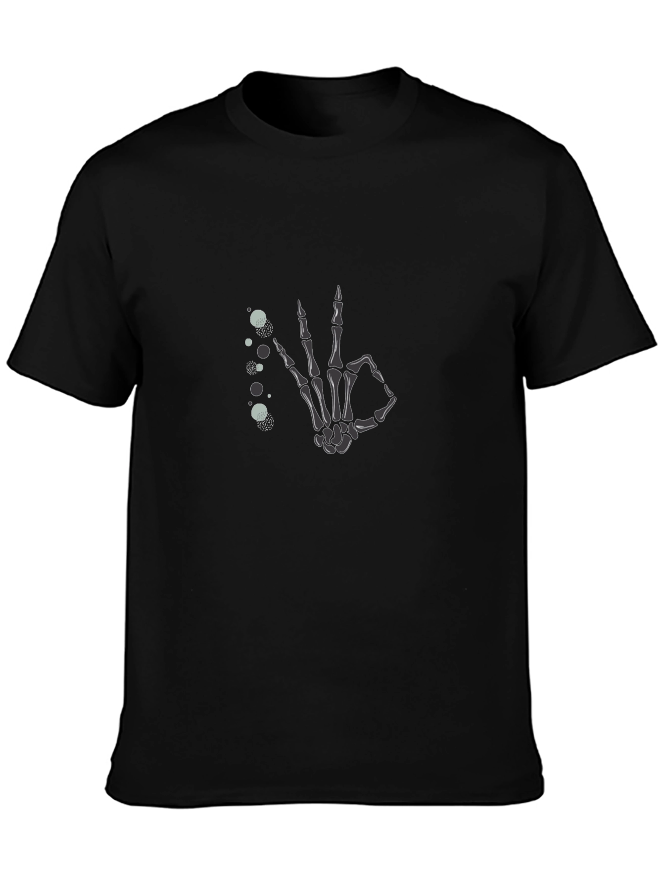 Skeleton Hand OK Gesture Black T-Shirt