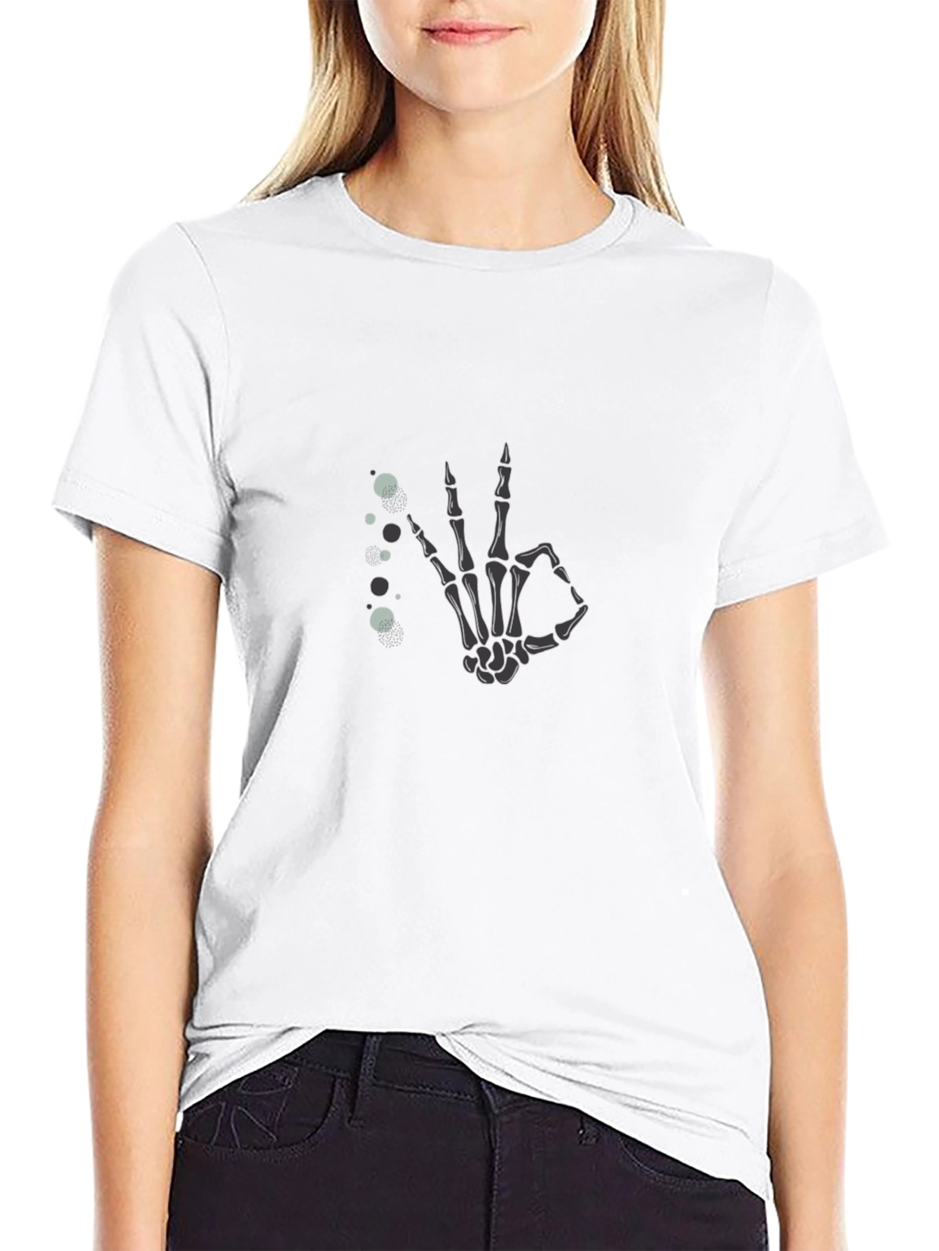 Skeleton Hand OK Gesture Black T-Shirt