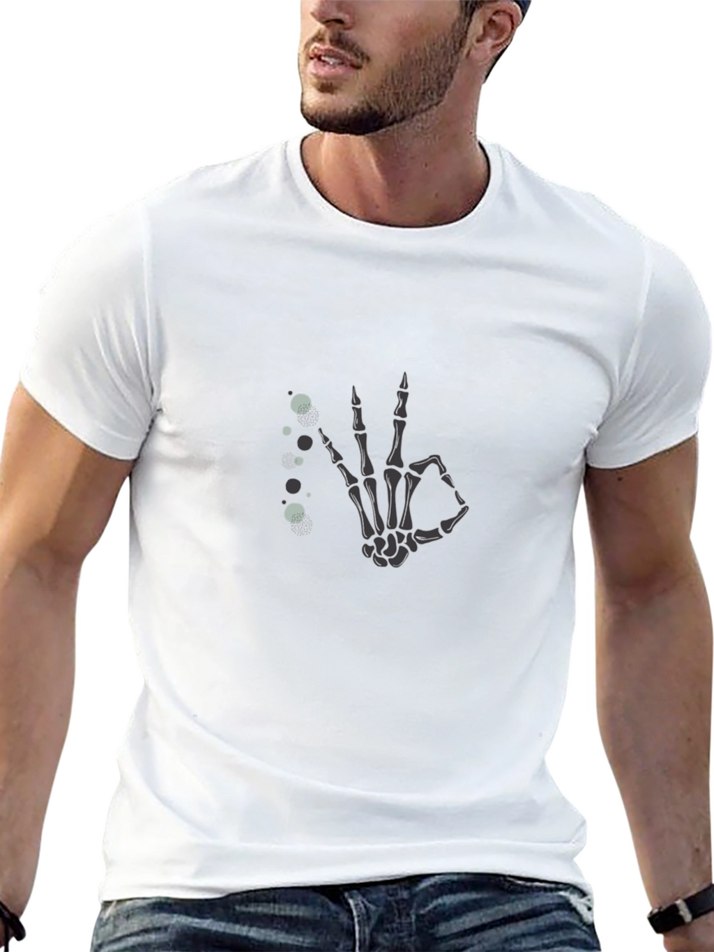 Skeleton Hand OK Gesture Black T-Shirt