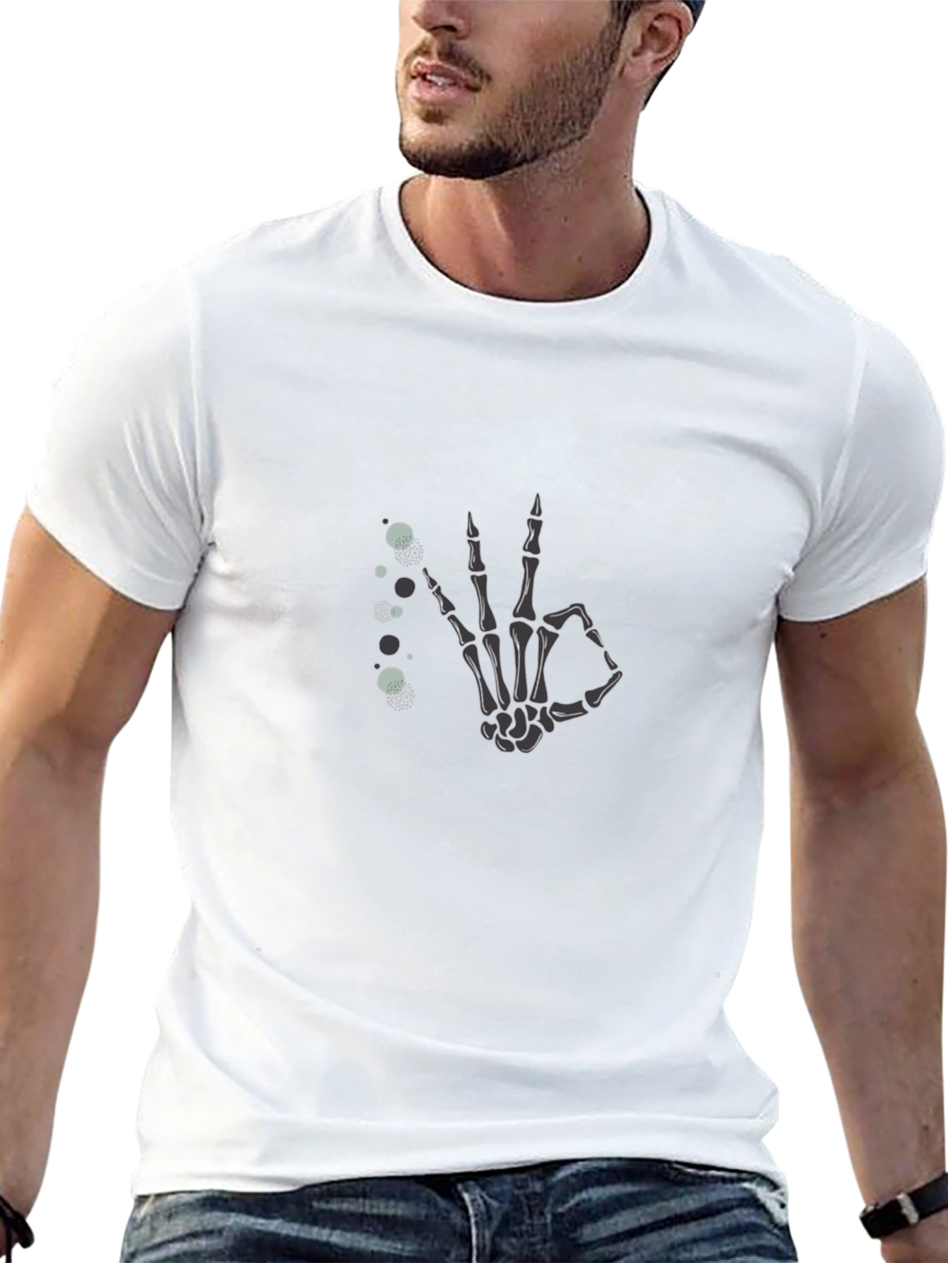 Skeleton Hand OK Gesture Black T-Shirt