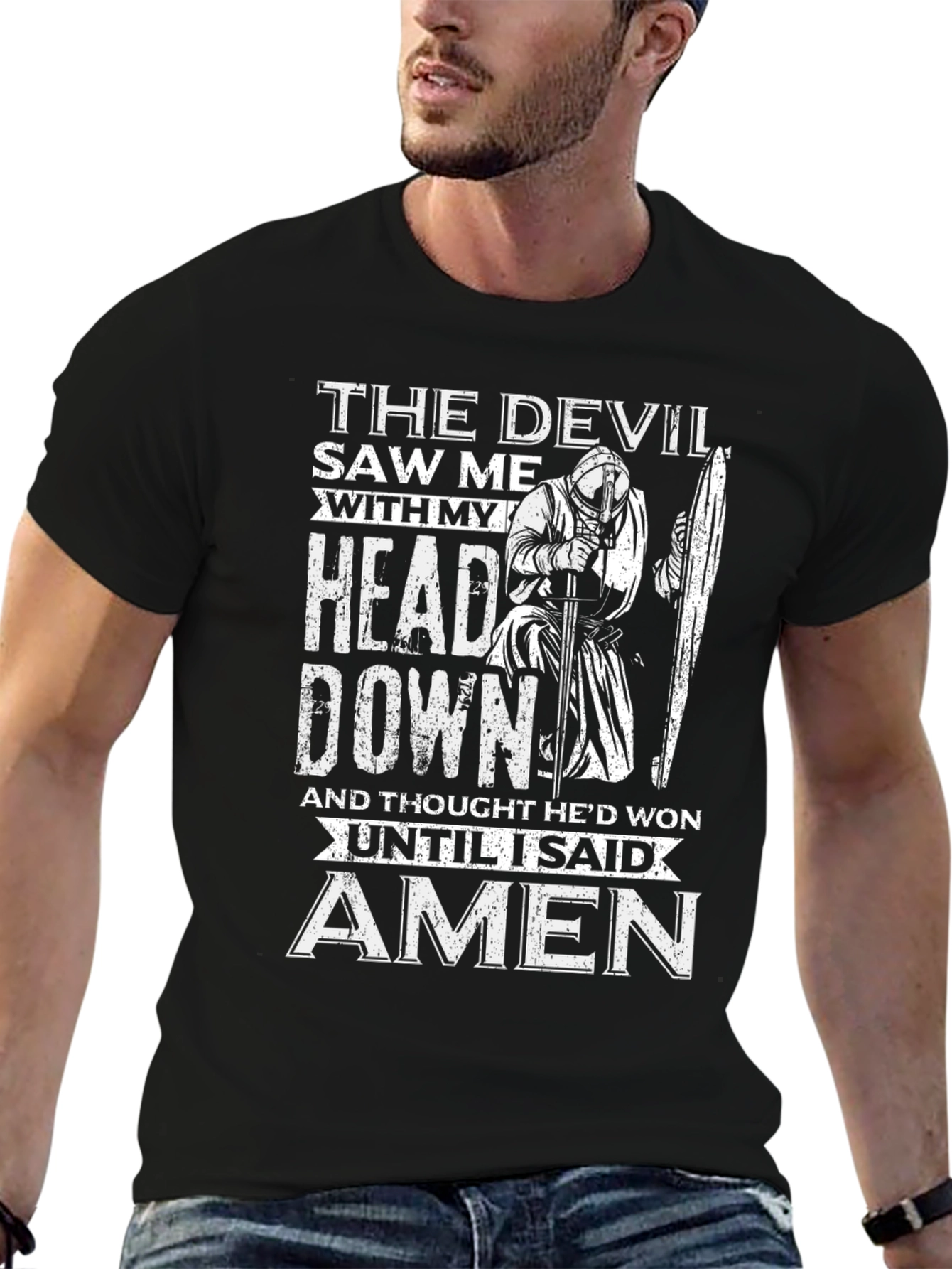 Devil Saw Me T-Shirt - Head Down Amen Knight