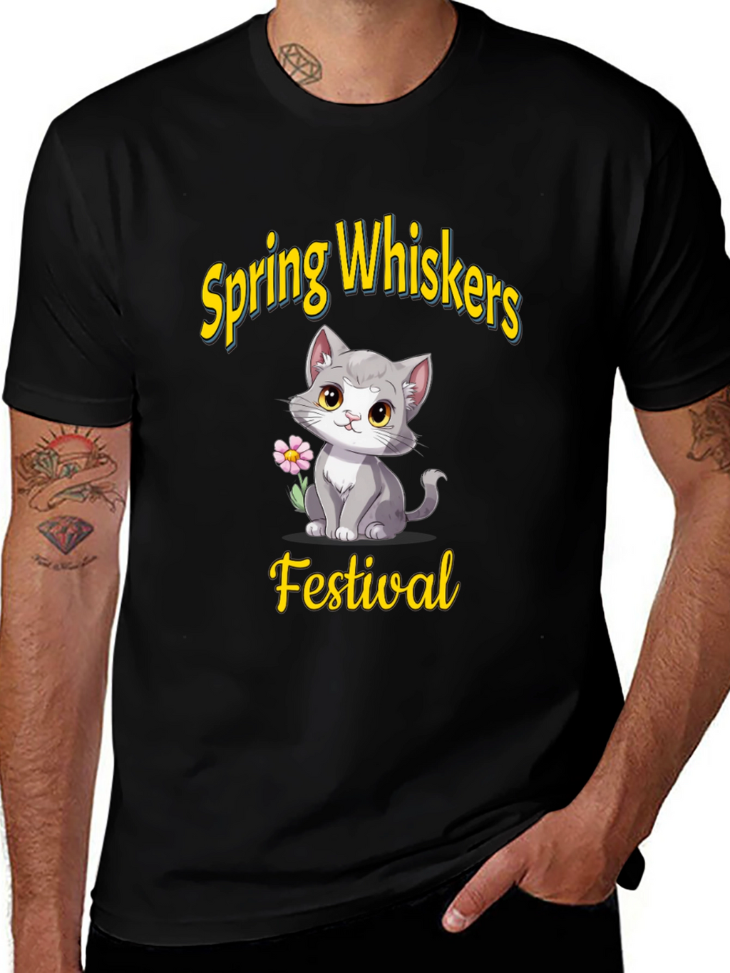 Spring Whiskers Festival Black T-Shirt