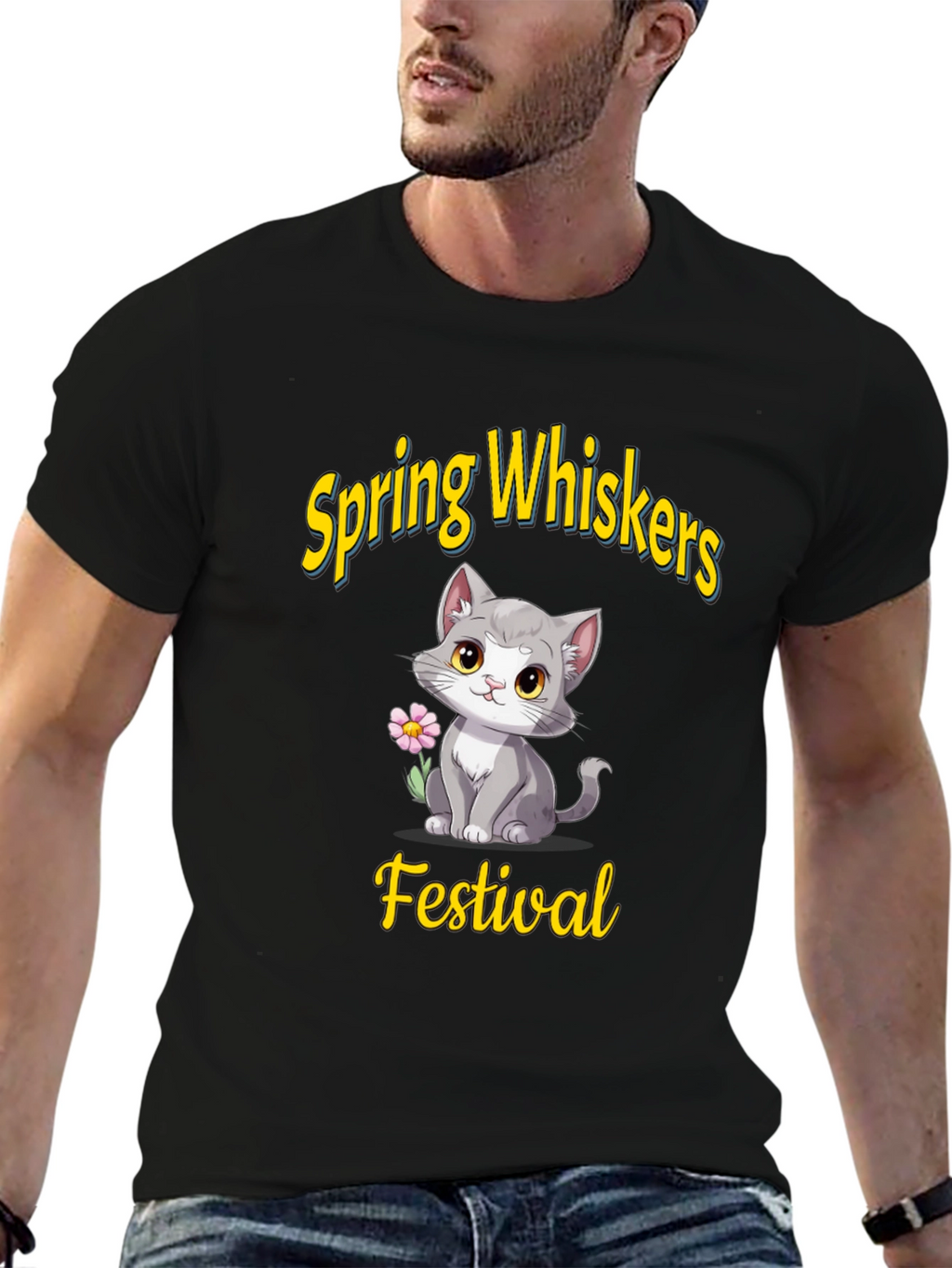 Spring Whiskers Festival Black T-Shirt
