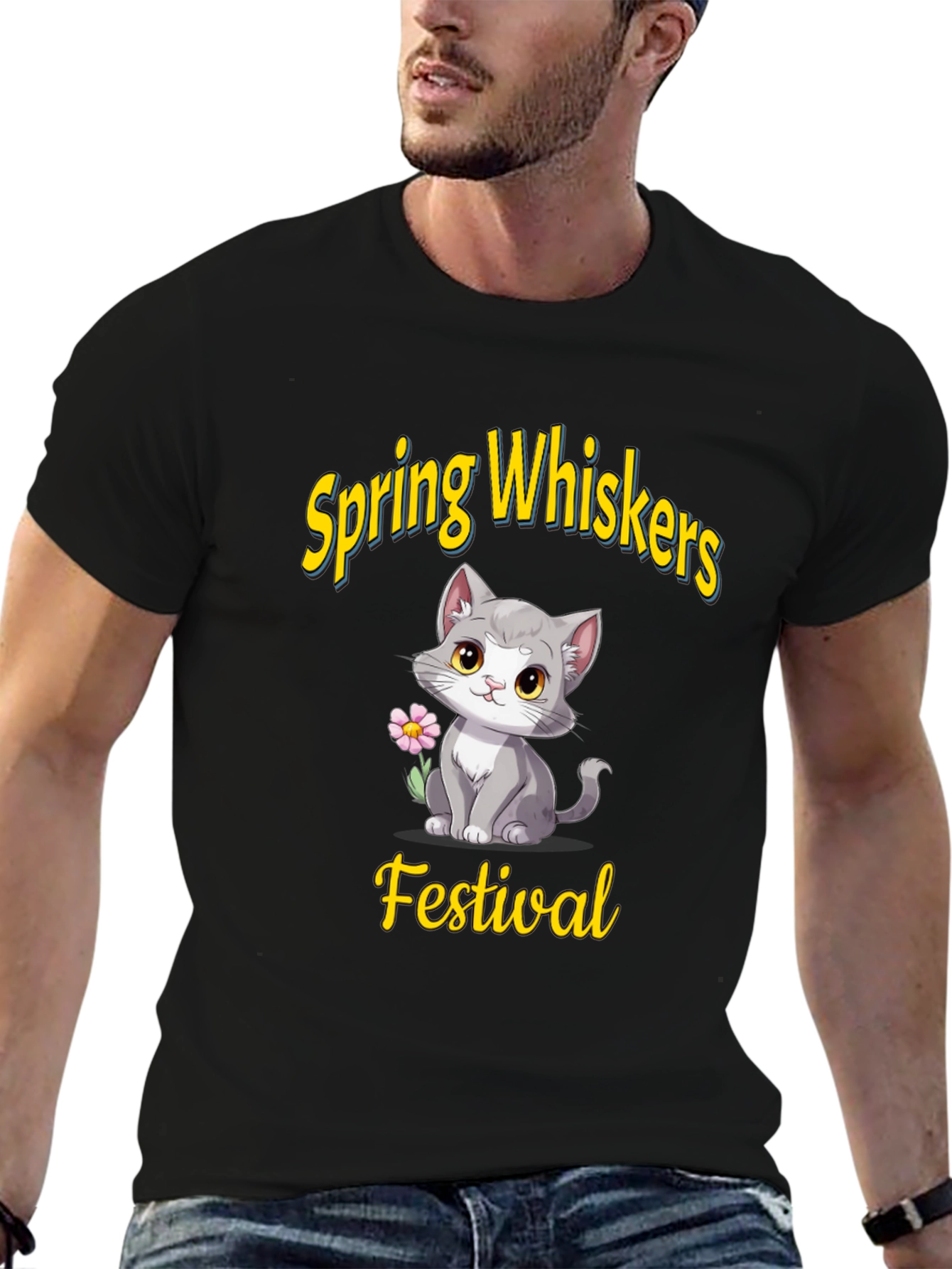 Spring Whiskers Festival Black T-Shirt