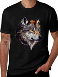 Geometric Wolf Graphic Black Tee Shirt for Men