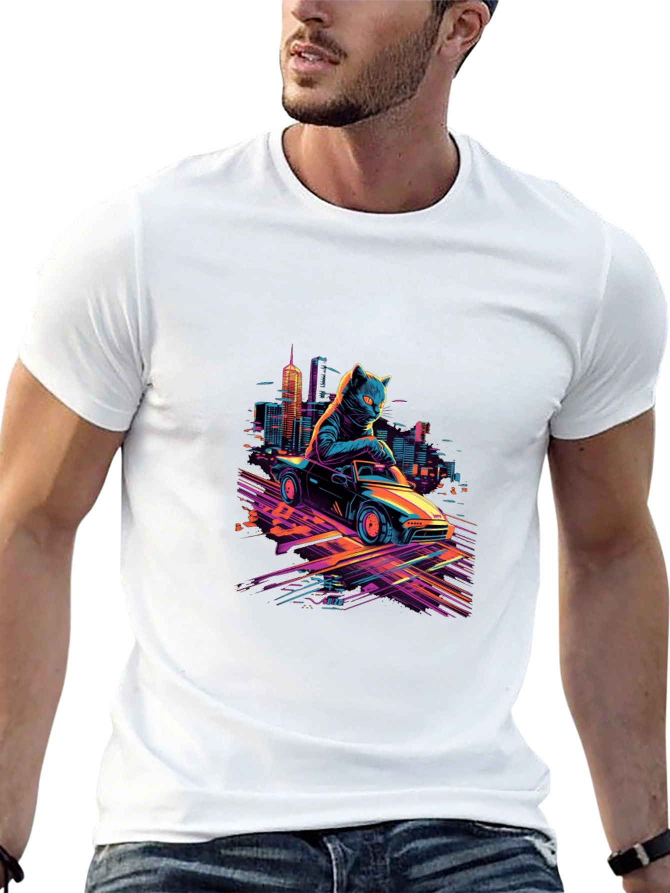 Cool Cat Car T-Shirt - Retro Style