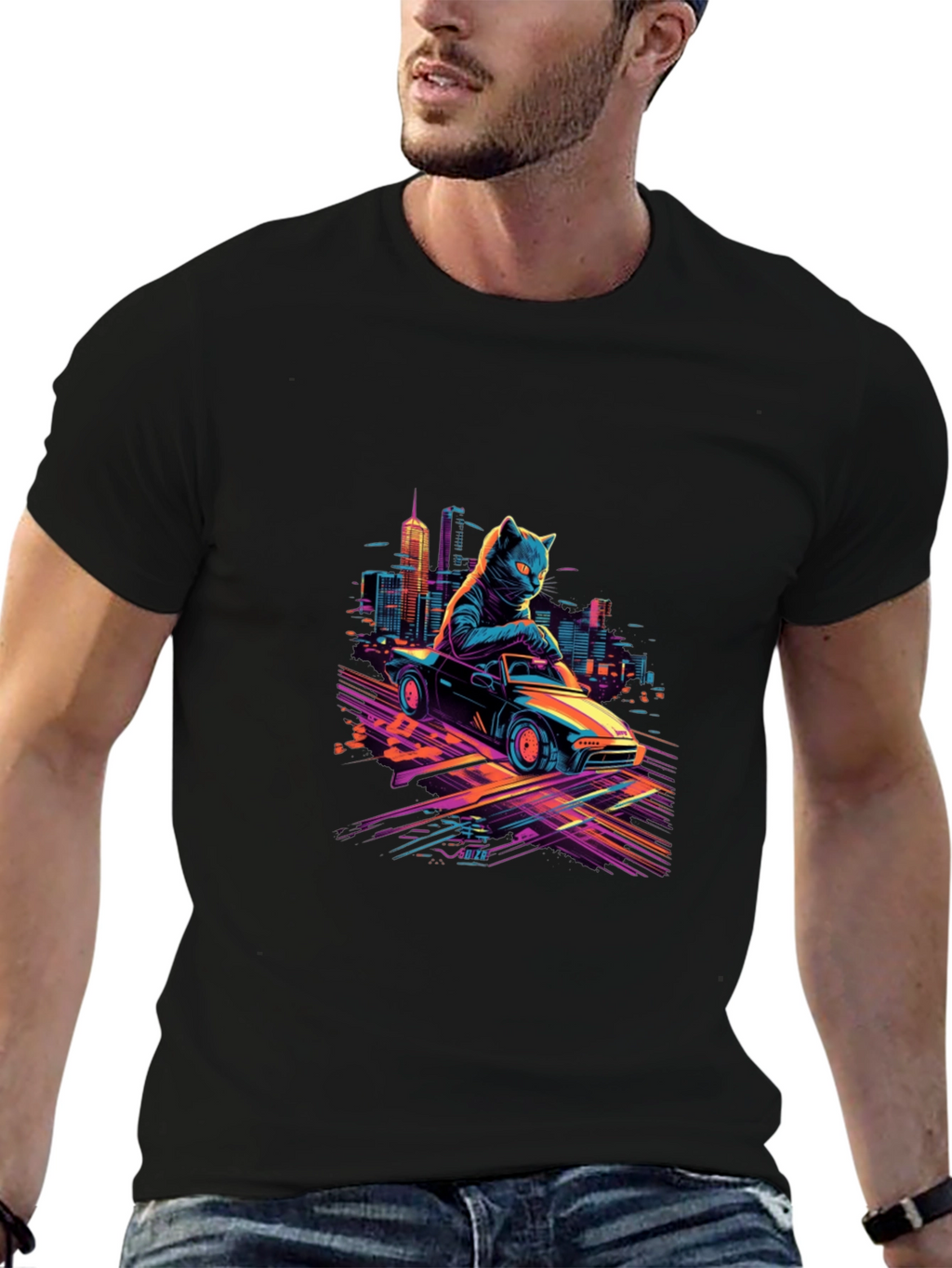 Cool Cat Car T-Shirt - Retro Style