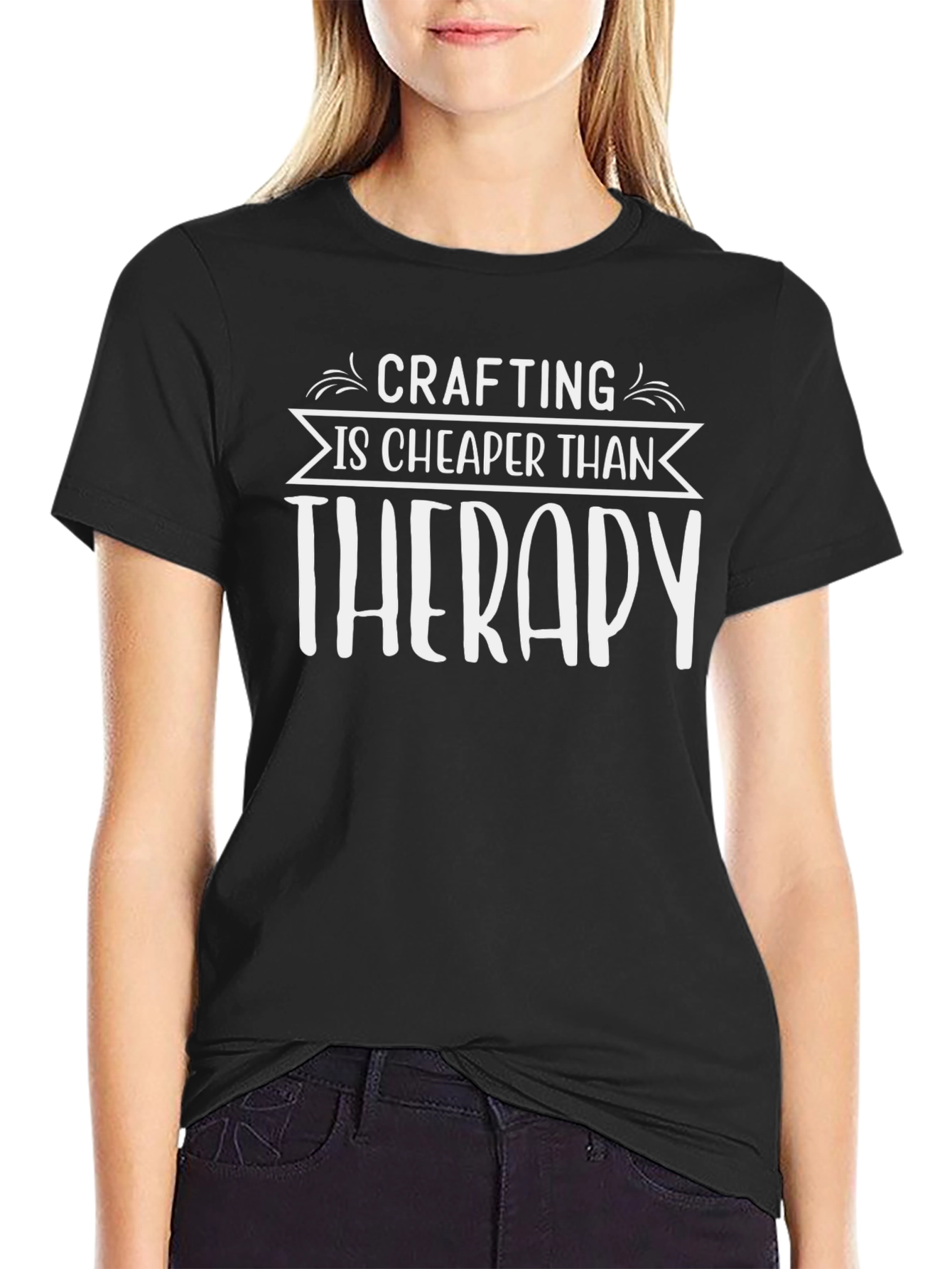Crafting is Cheaper Than Therapy Black T-Shirt