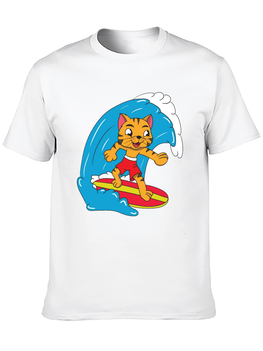 Cool Cat Surfing Graphic Tee - Black Cotton T-Shirt