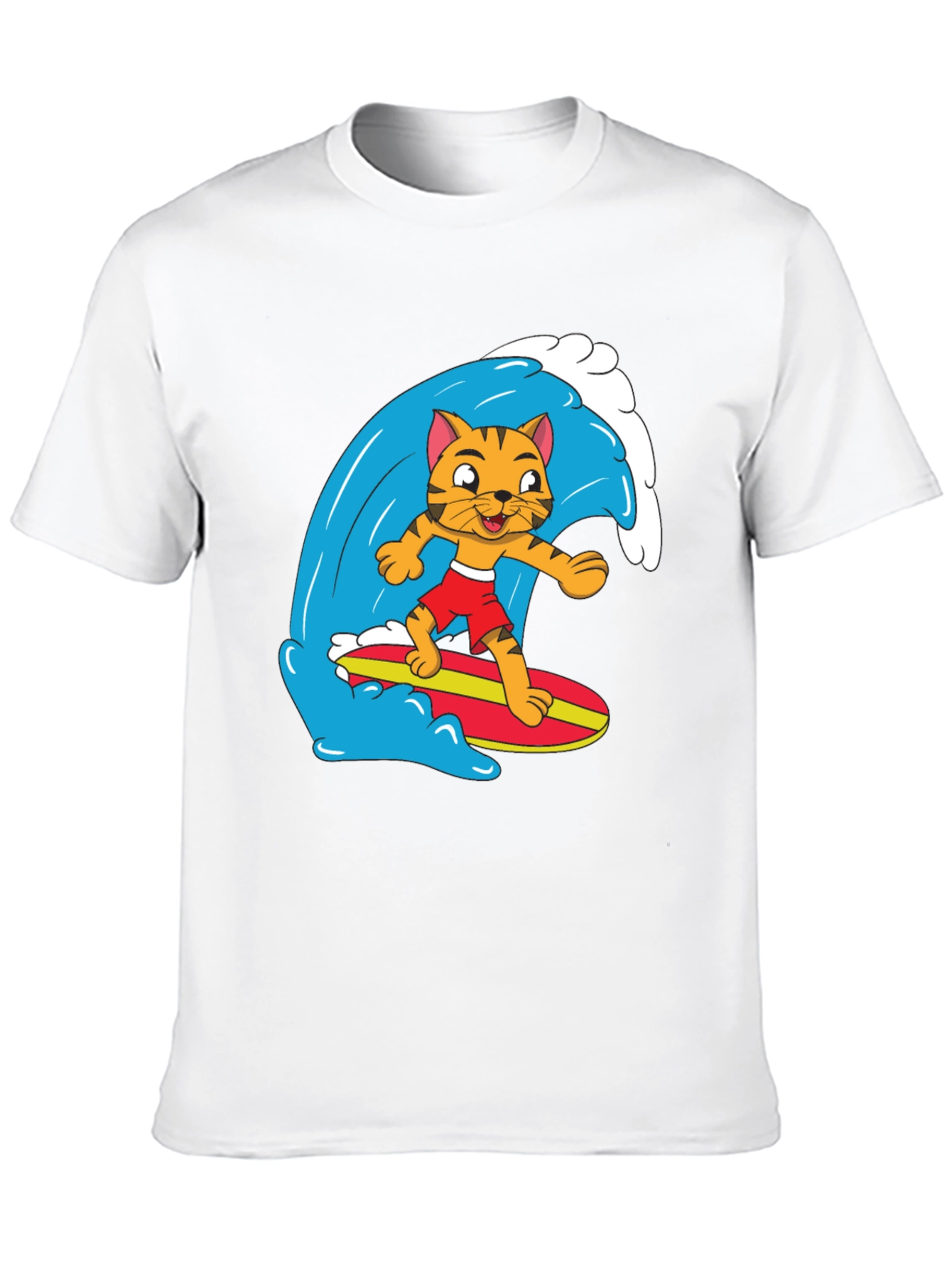 Cool Cat Surfing Graphic Tee - Black Cotton T-Shirt