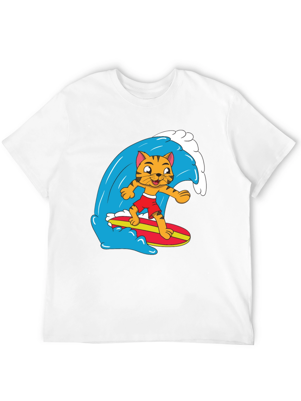 Cool Cat Surfing Graphic Tee - Black Cotton T-Shirt