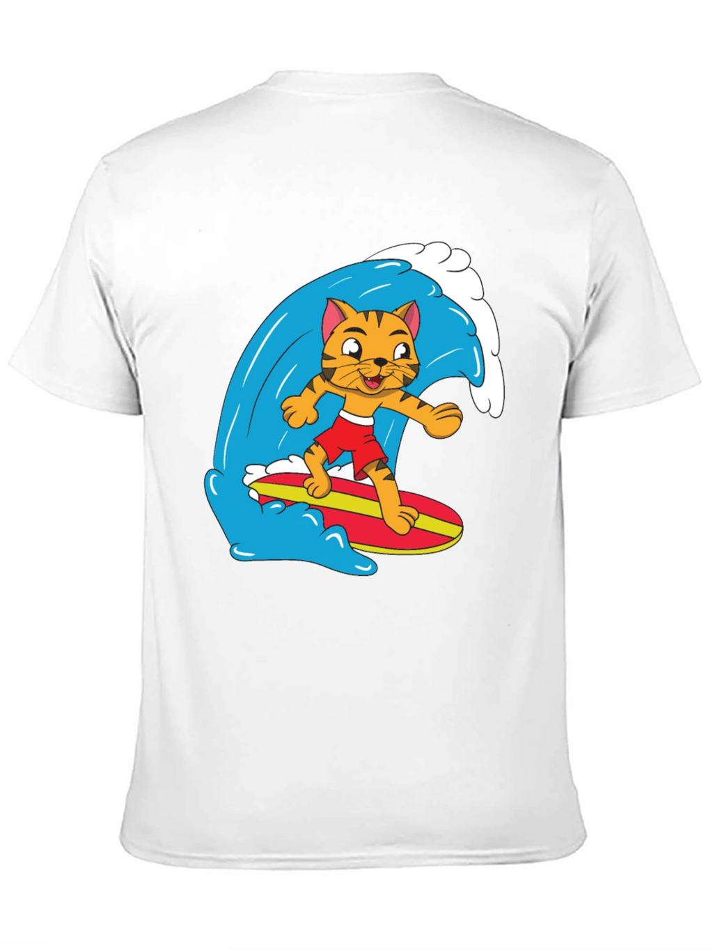 Cool Cat Surfing Graphic Tee - Black Cotton T-Shirt
