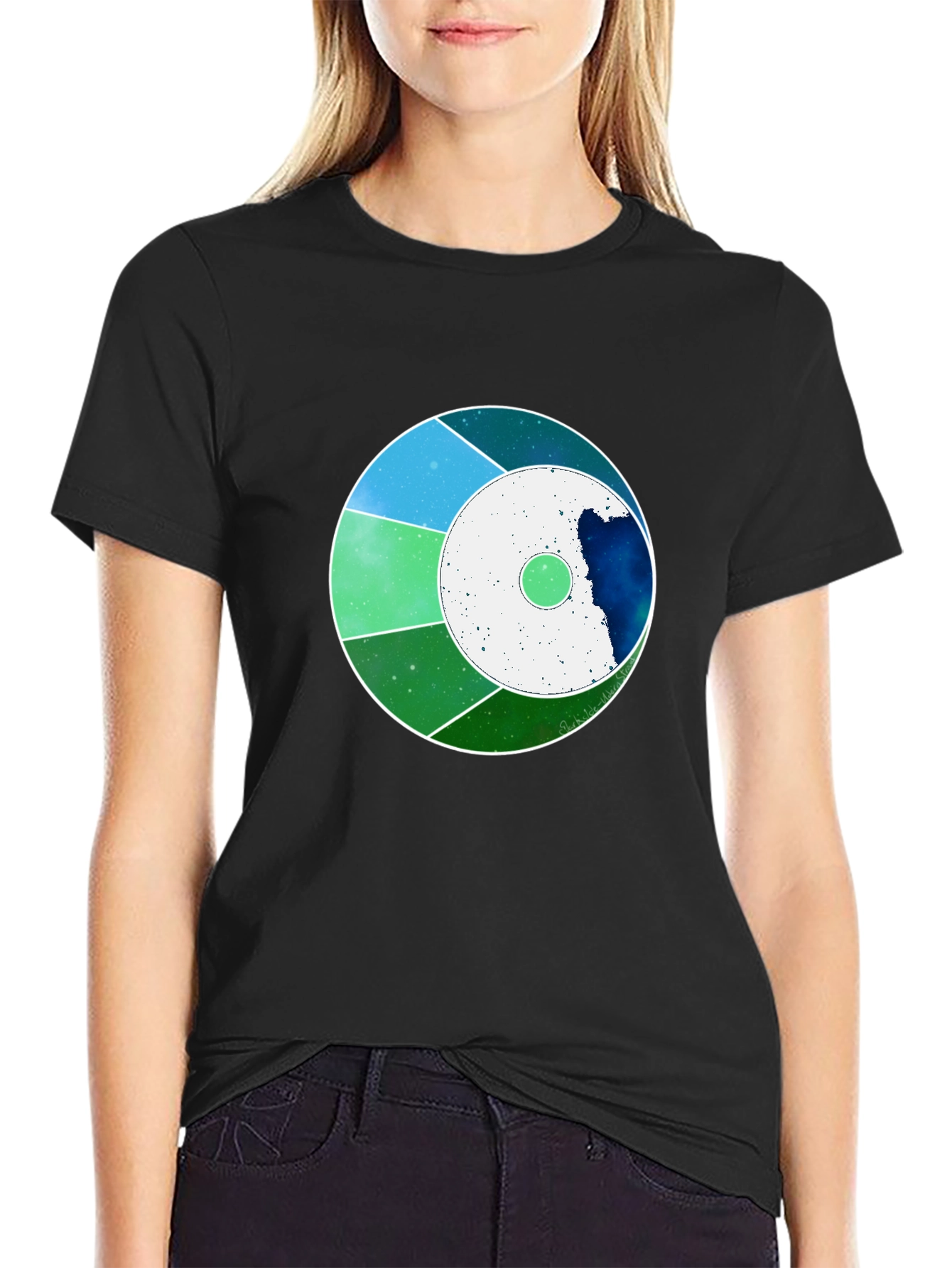 Cosmic Circle Graphic Tee - Modern Galaxy Design