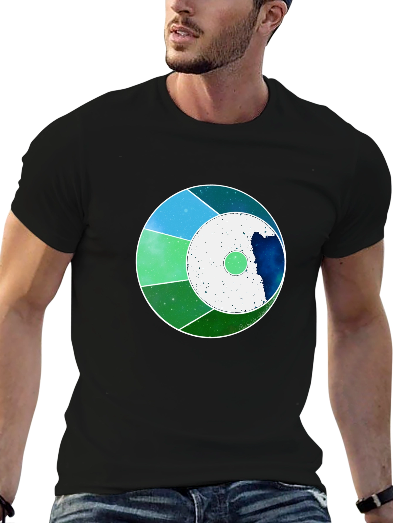 Cosmic Circle Graphic Tee - Modern Galaxy Design