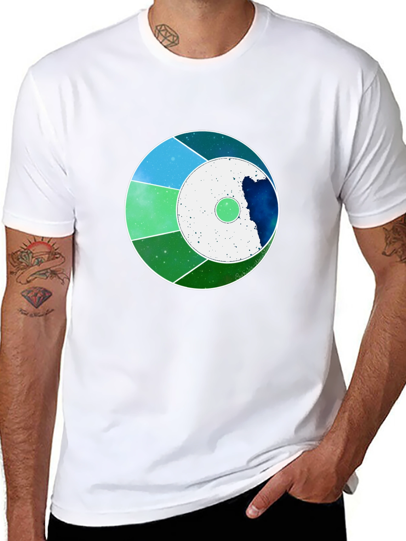 Cosmic Circle Graphic Tee - Modern Galaxy Design