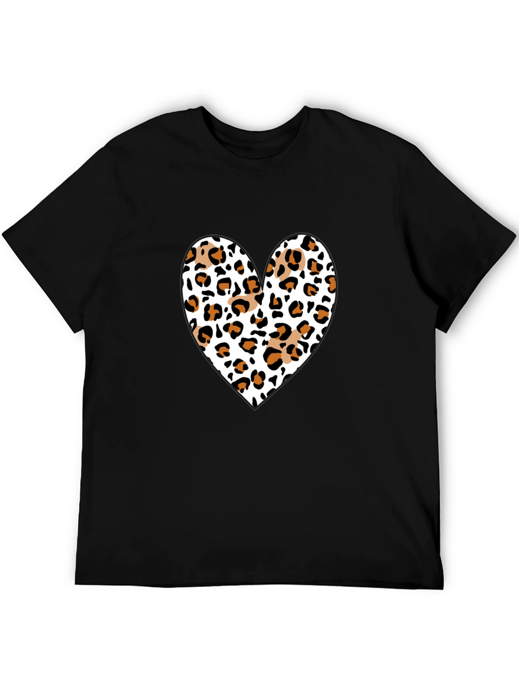 Leopard Print Heart Black Tee