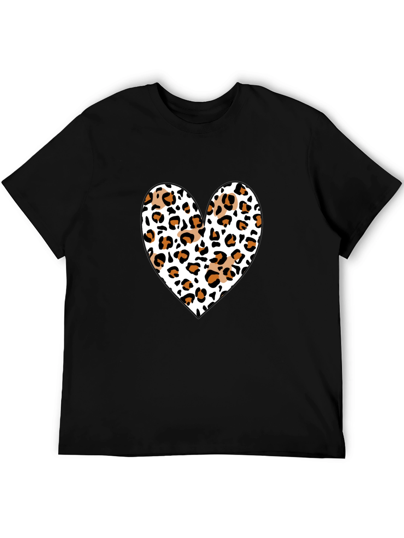 Leopard Print Heart Black Tee