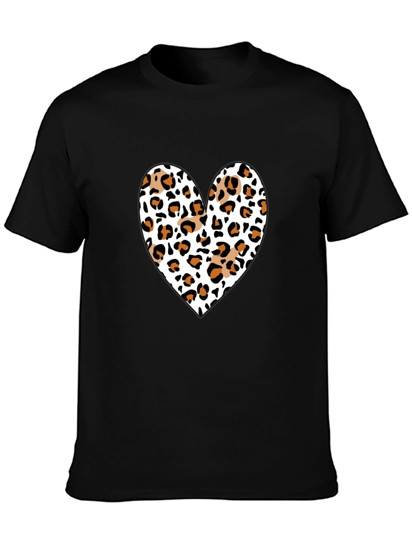 Leopard Print Heart Black Tee