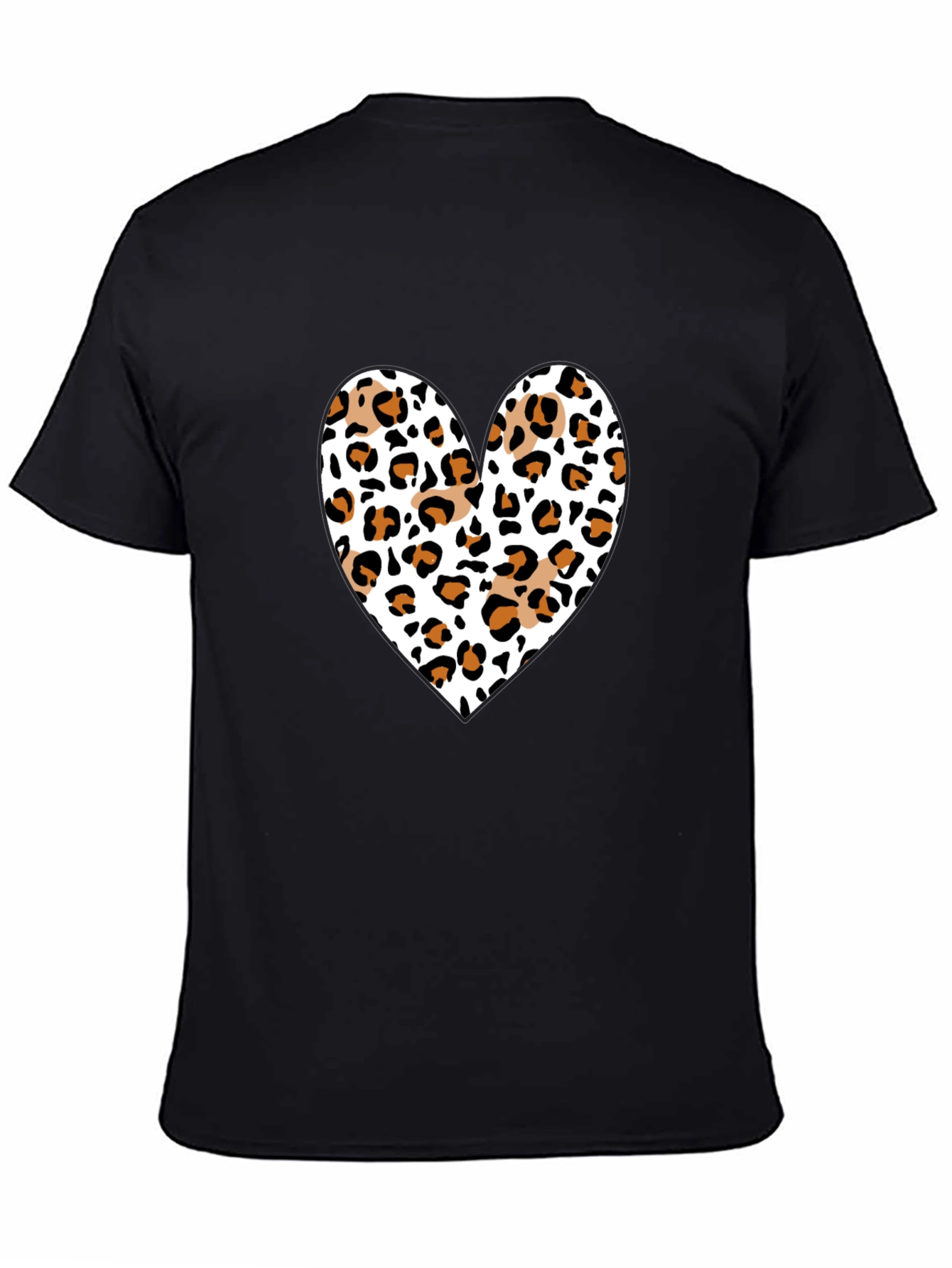 Leopard Print Heart Black Tee