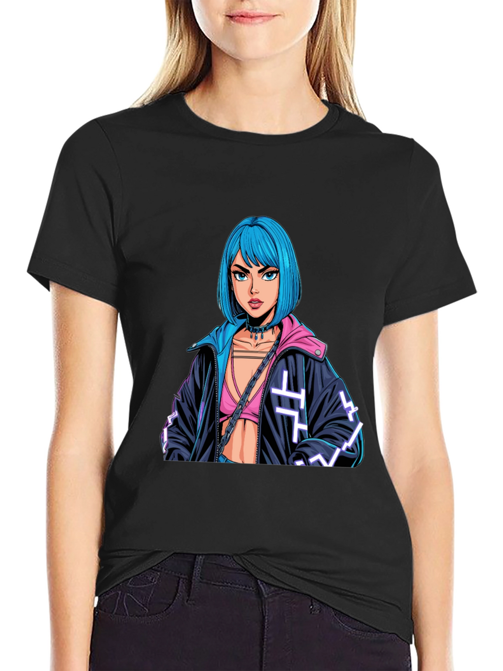 Cyberpunk Girl Graphic Black T-Shirt