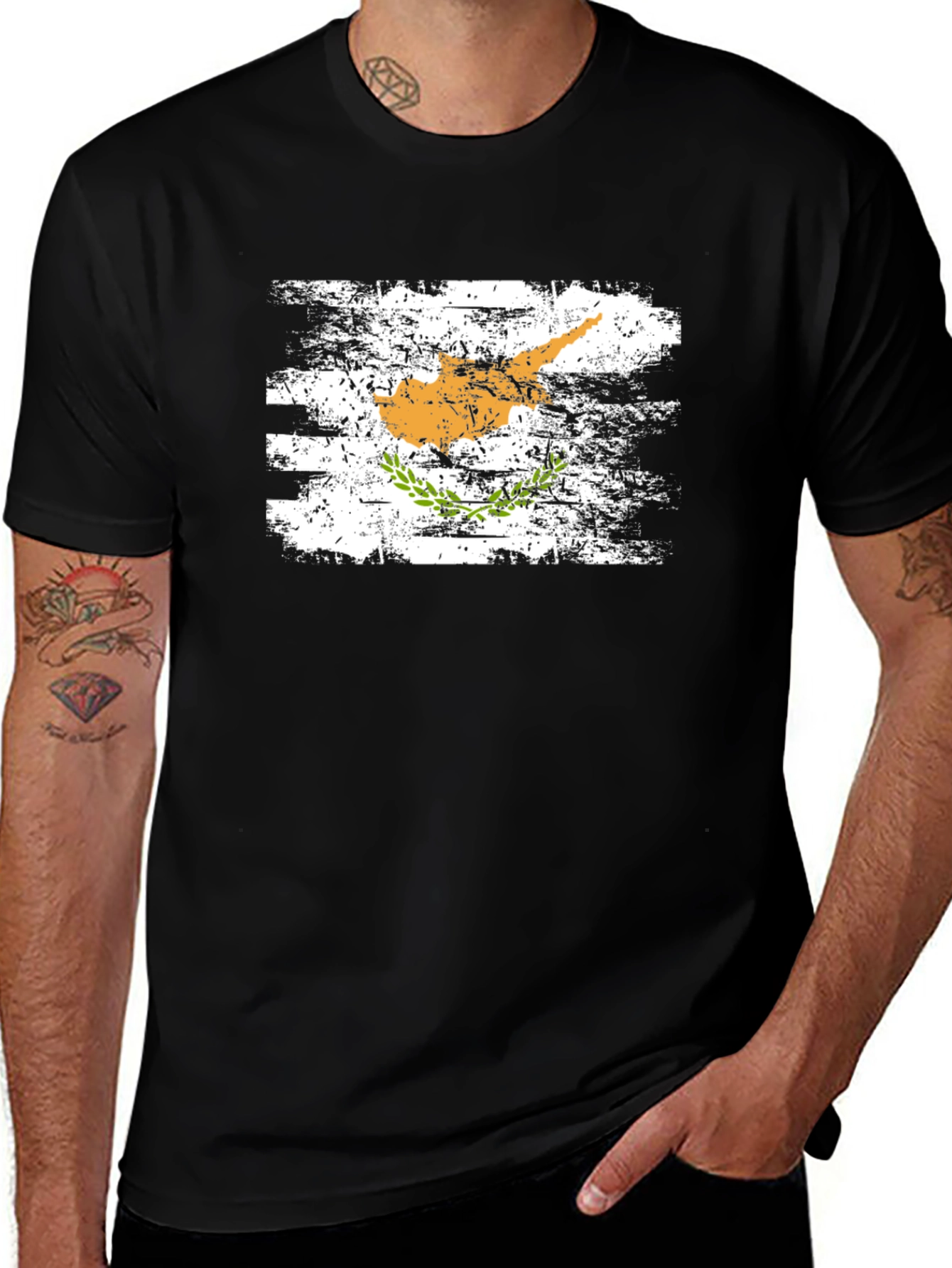 Cyprus Flag T-Shirt - Distressed Style Black Tee