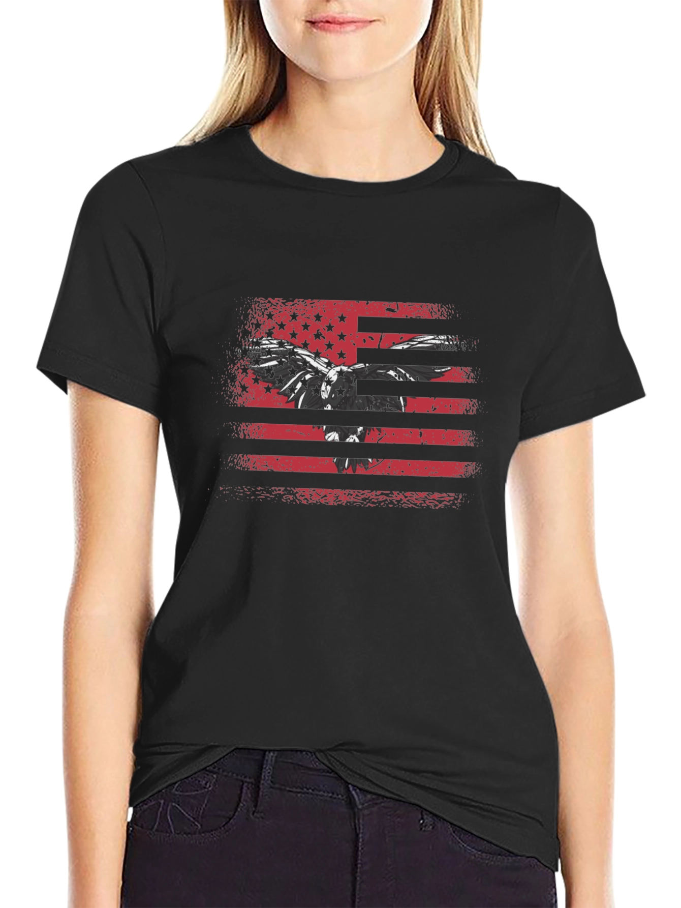 American Flag Eagle Black T-Shirt
