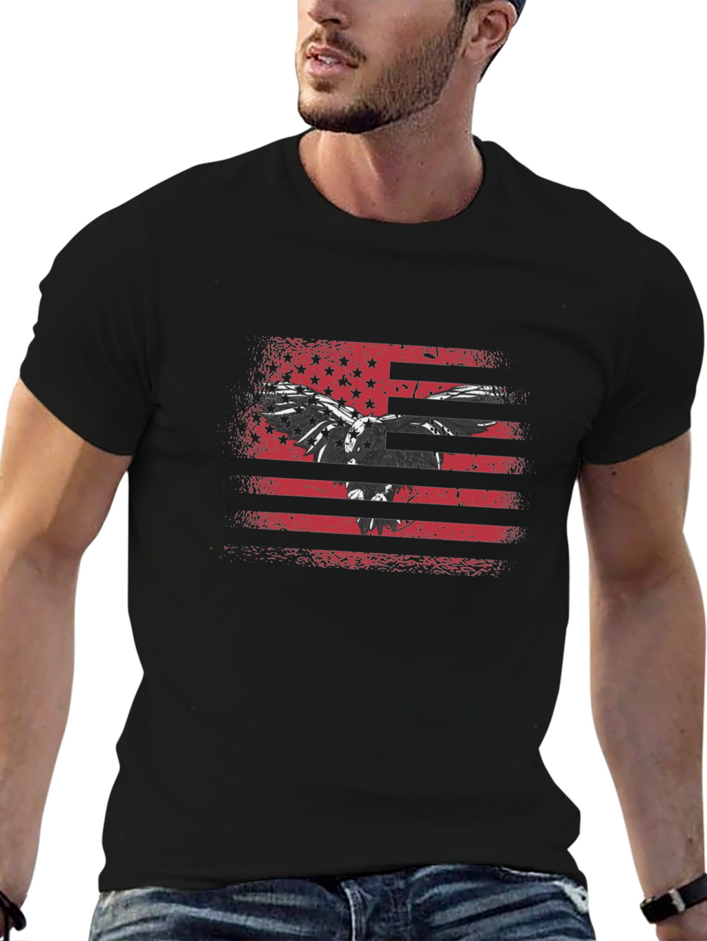American Flag Eagle Black T-Shirt
