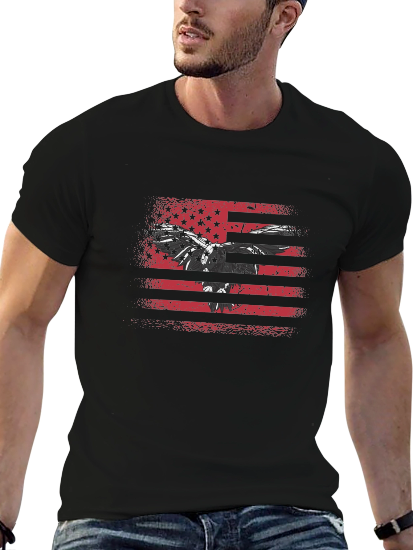 American Flag Eagle Black T-Shirt