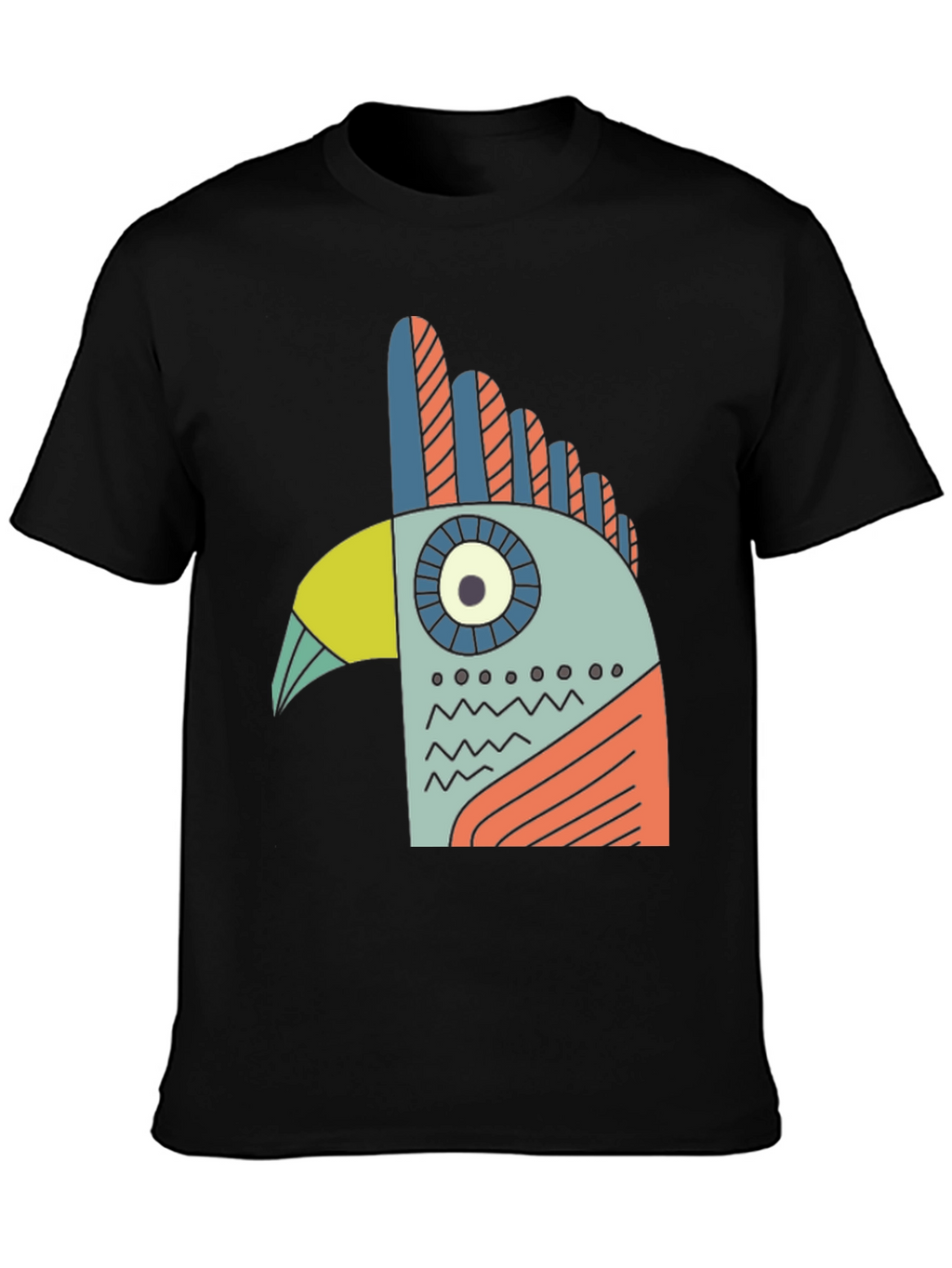 Abstract Bird Graphic Tee - Black Cotton T-Shirt