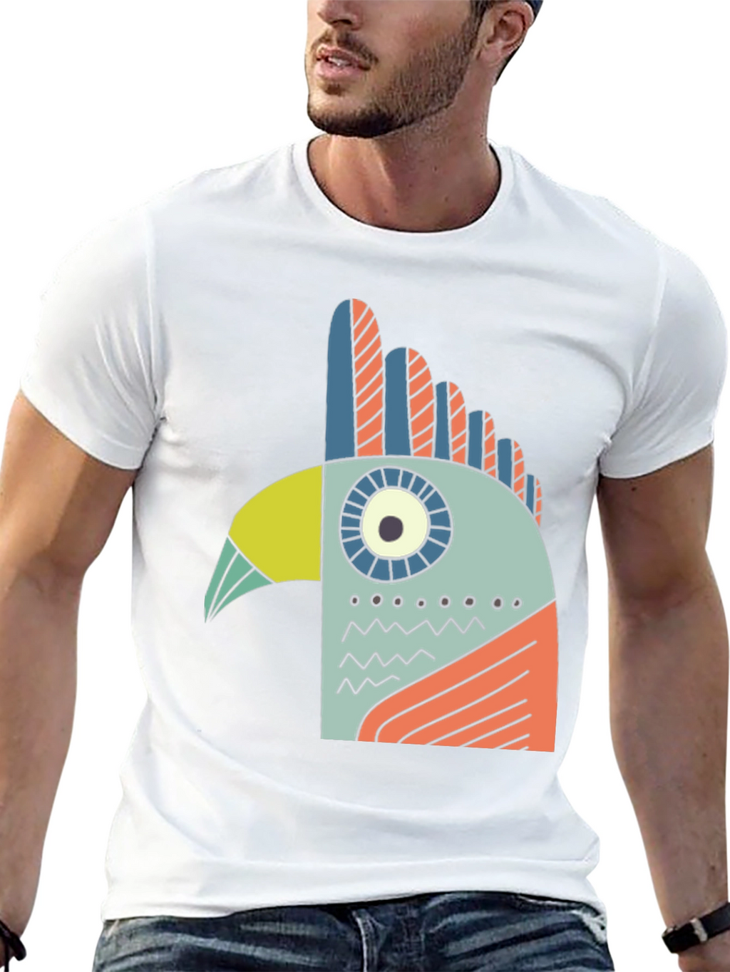 Abstract Bird Graphic Tee - Black Cotton T-Shirt