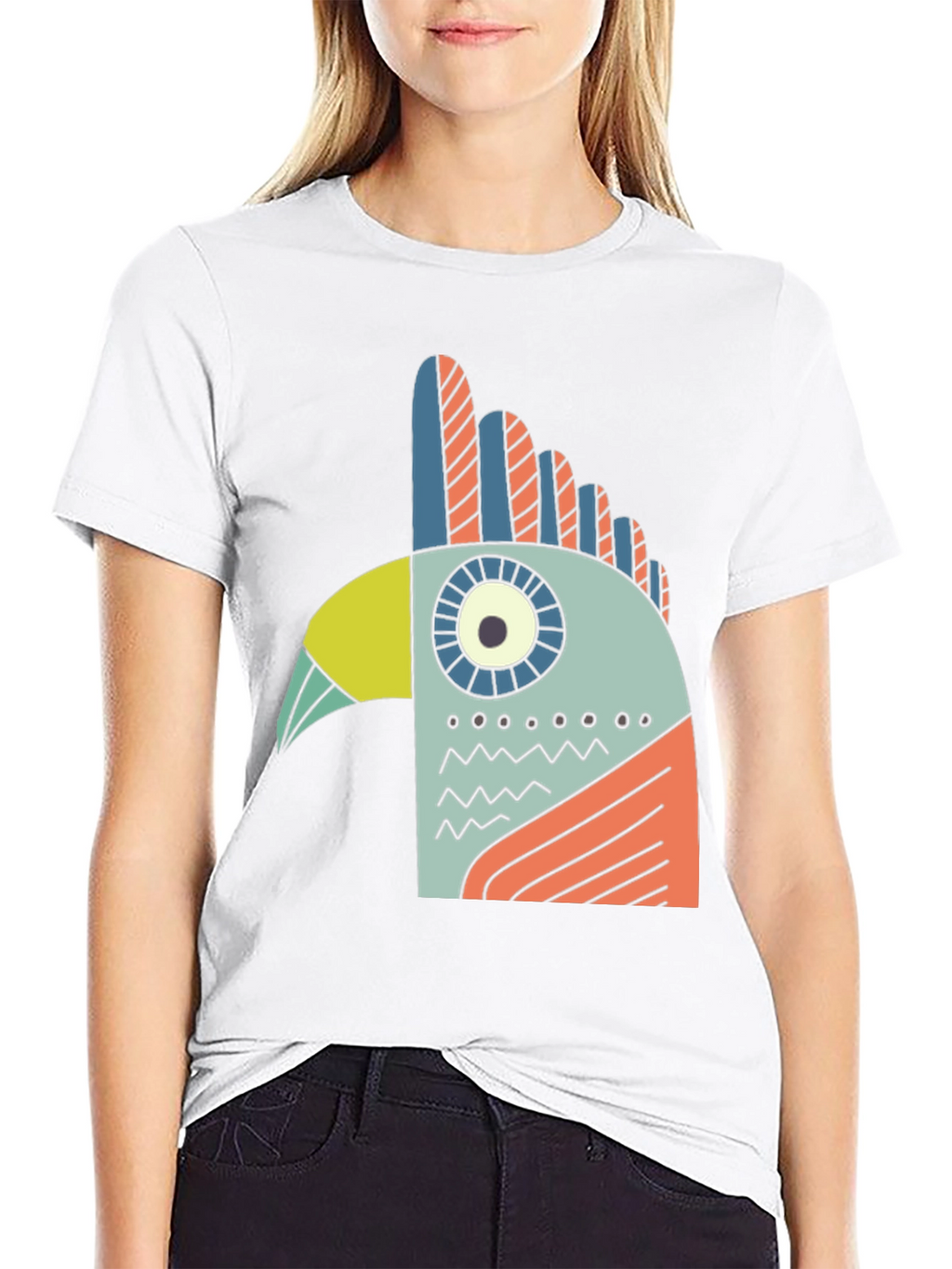 Abstract Bird Graphic Tee - Black Cotton T-Shirt