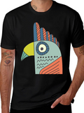 Abstract Bird Graphic Tee - Black Cotton T-Shirt