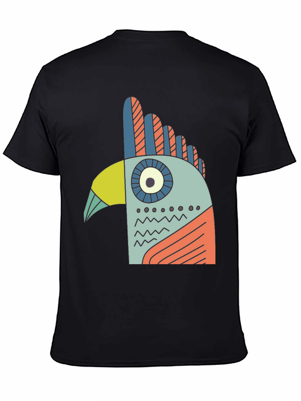 Abstract Bird Graphic Tee - Black Cotton T-Shirt