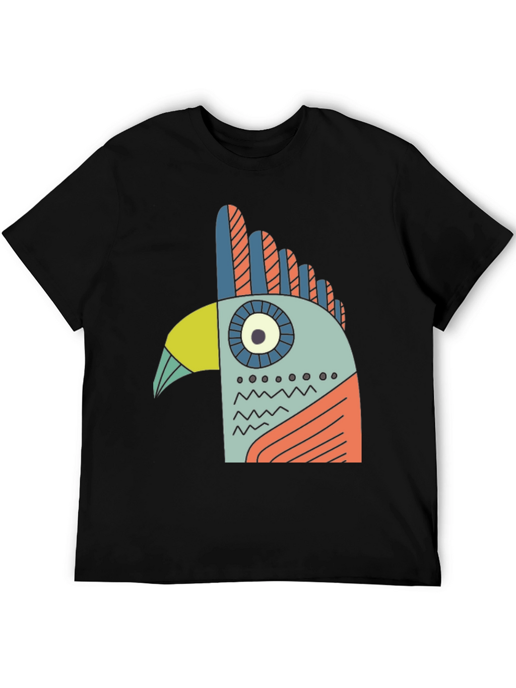 Abstract Bird Graphic Tee - Black Cotton T-Shirt
