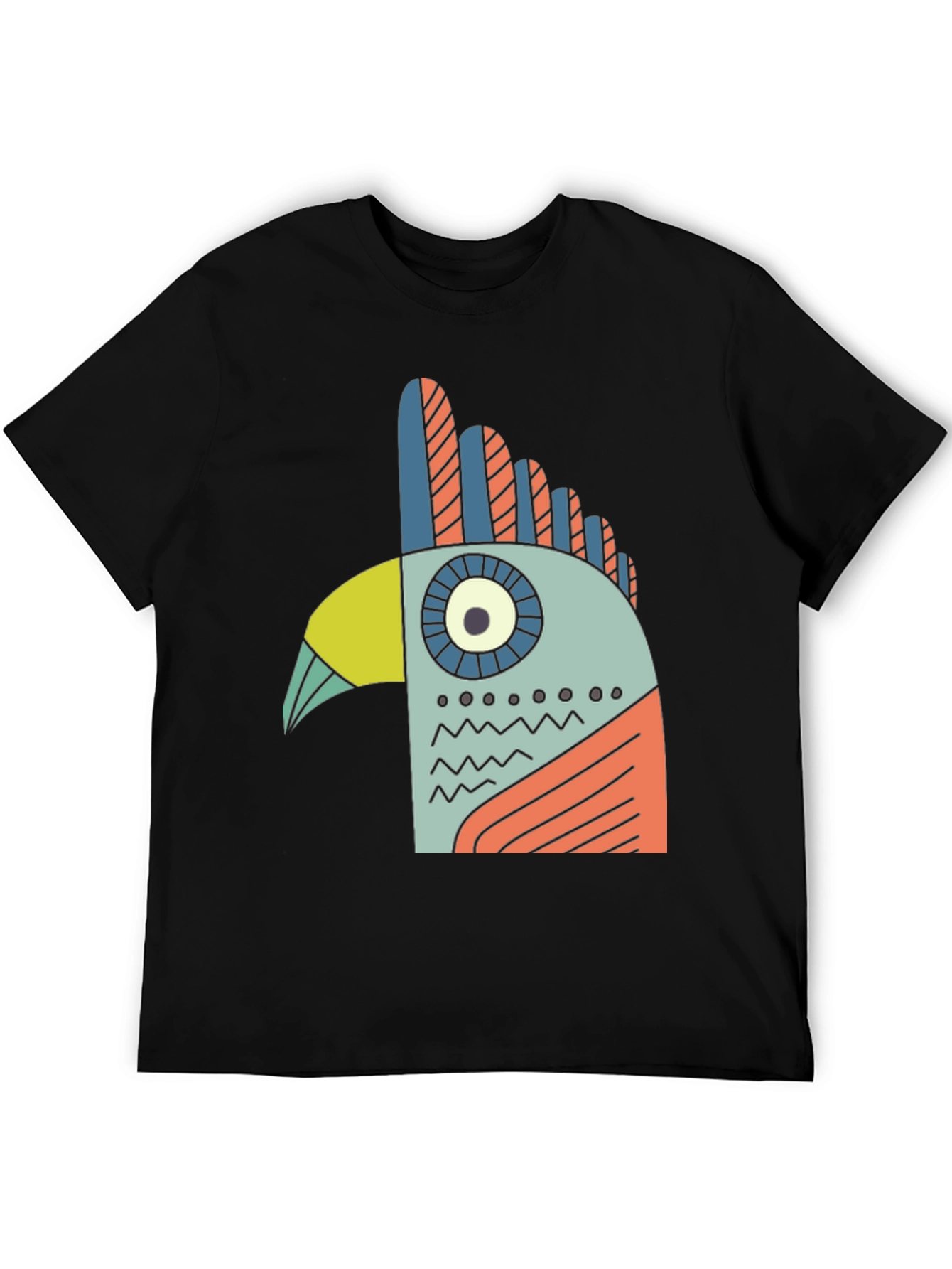 Abstract Bird Graphic Tee - Black Cotton T-Shirt