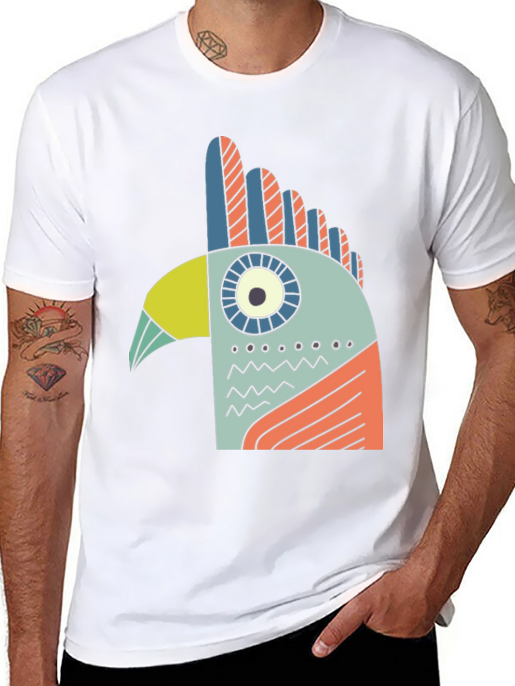 Abstract Bird Graphic Tee - Black Cotton T-Shirt