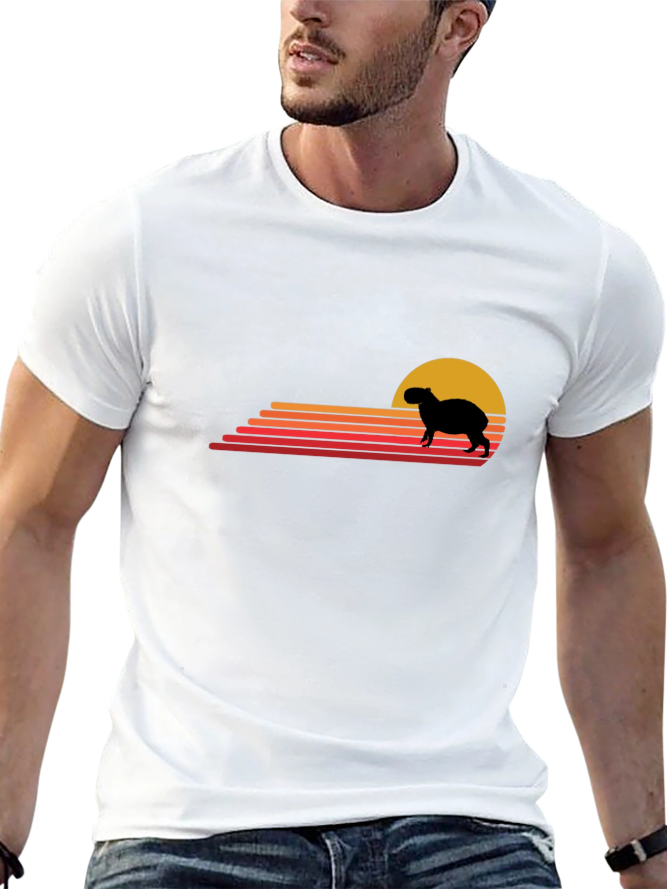 Capybara Sunset Graphic Tee - Retro Style