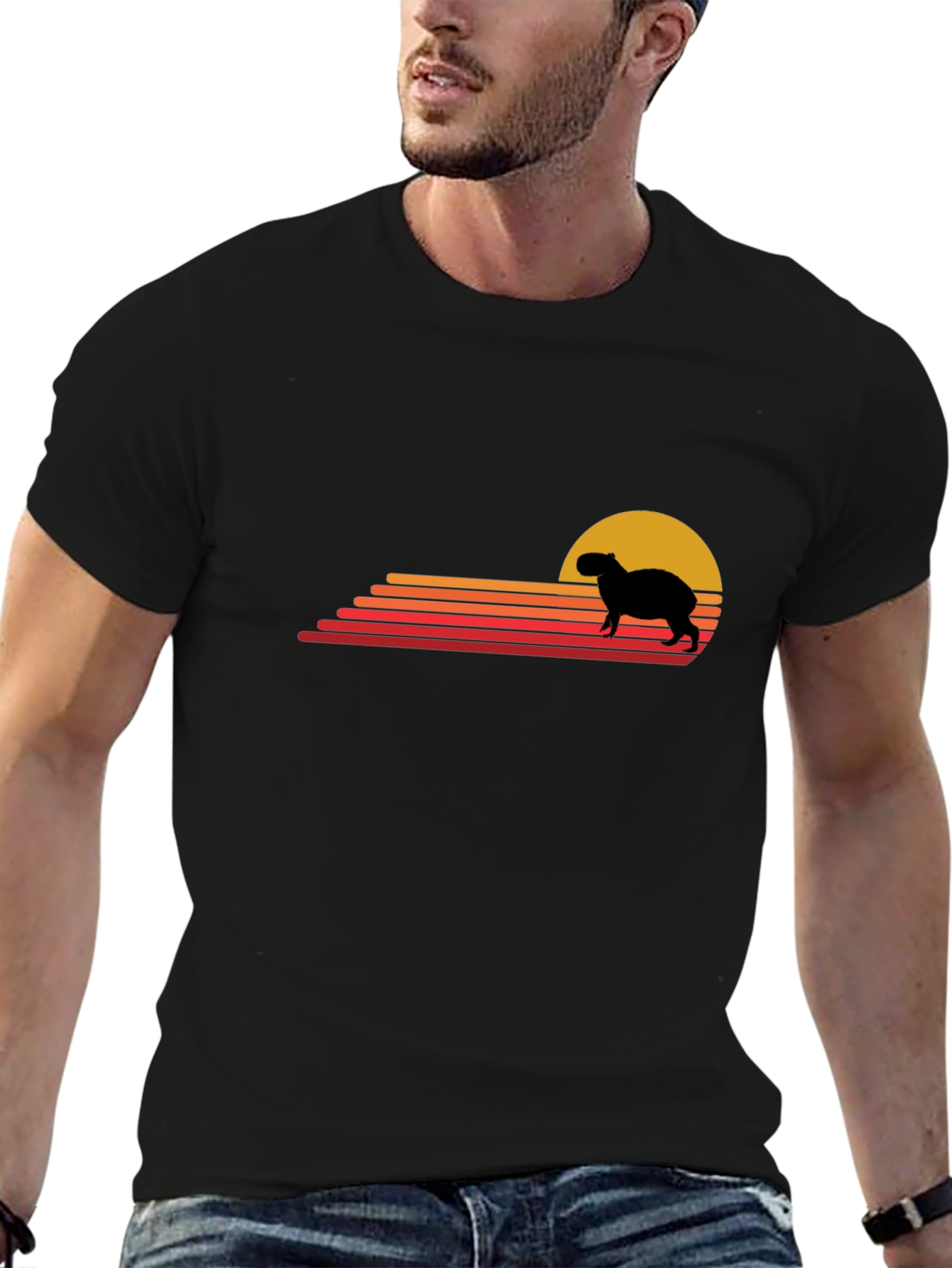 Capybara Sunset Graphic Tee - Retro Style