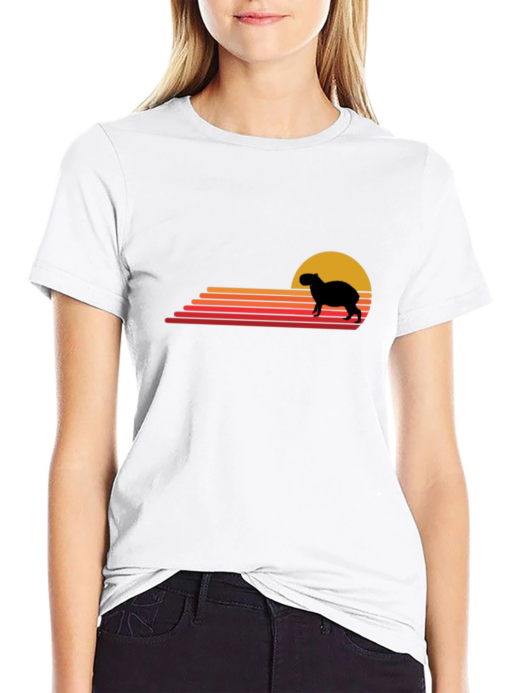 Capybara Sunset Graphic Tee - Retro Style