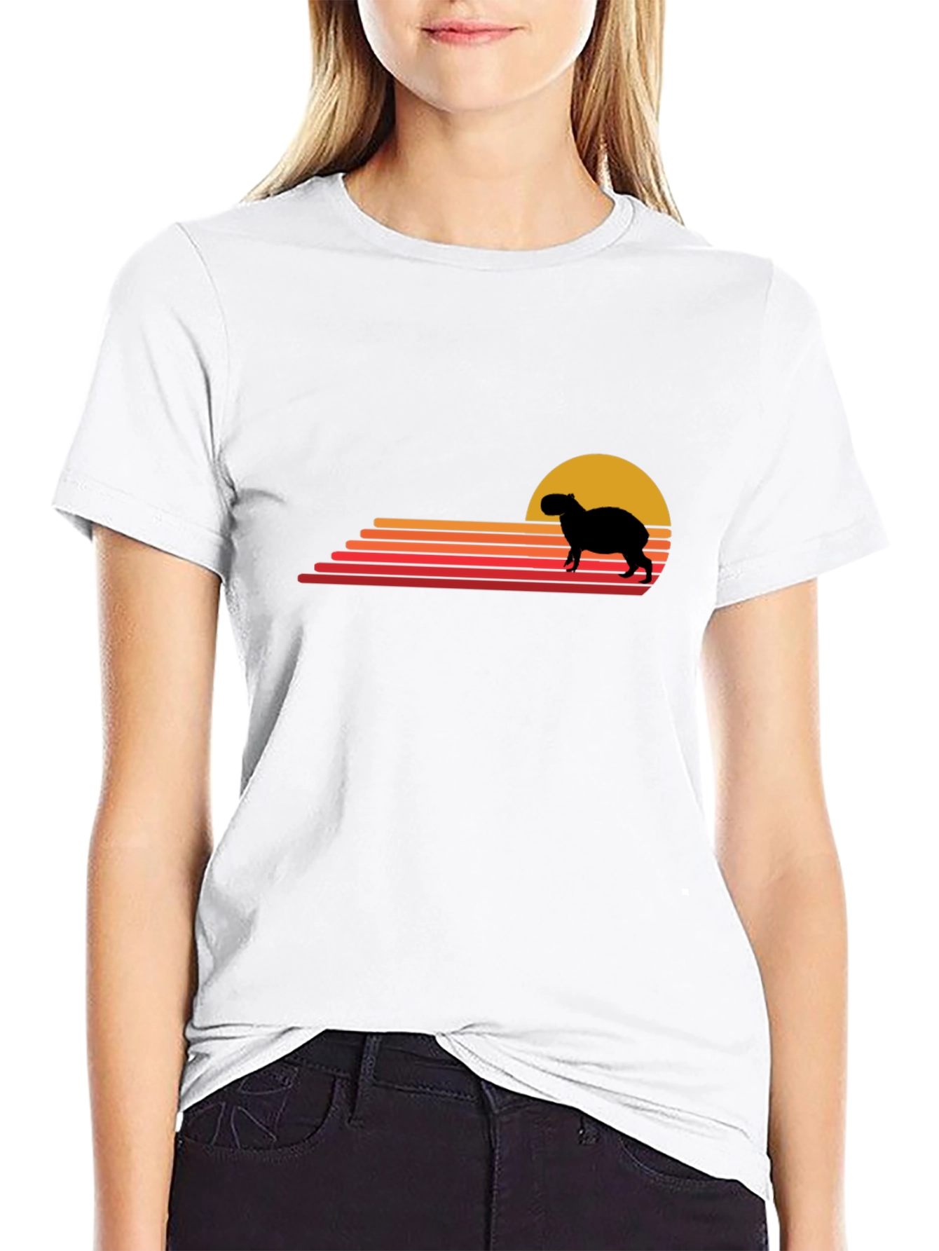 Capybara Sunset Graphic Tee - Retro Style
