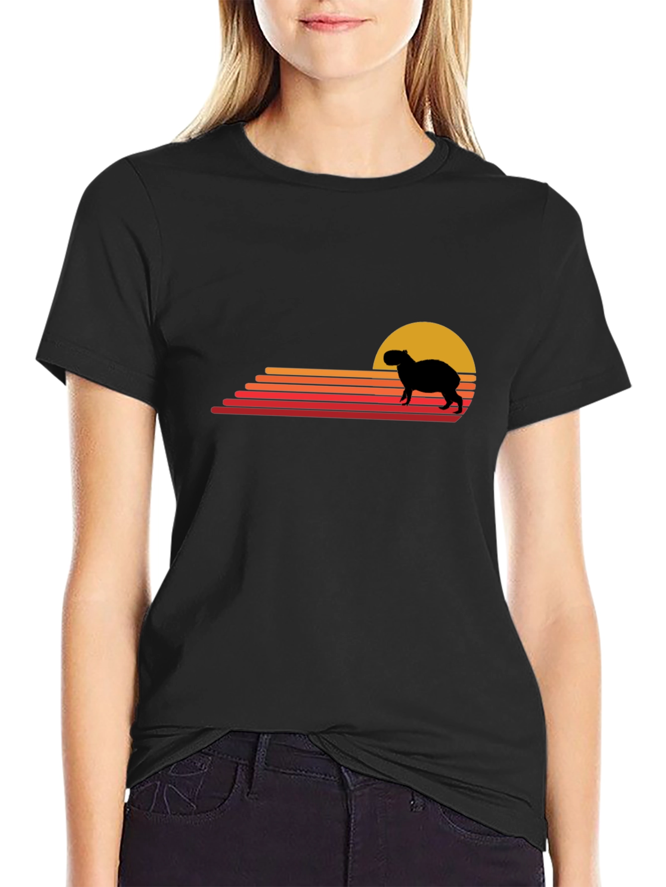 Capybara Sunset Graphic Tee - Retro Style