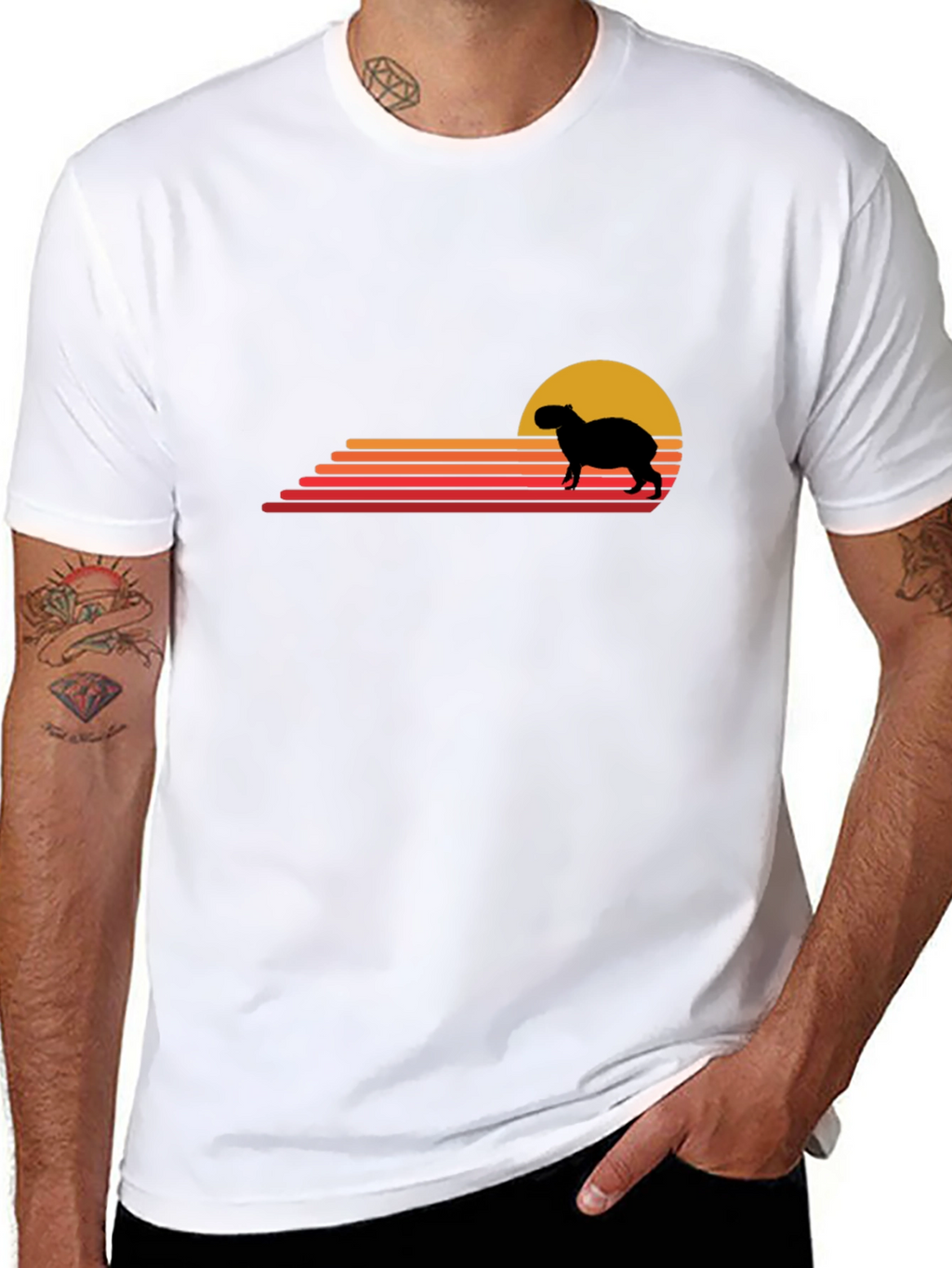 Capybara Sunset Graphic Tee - Retro Style